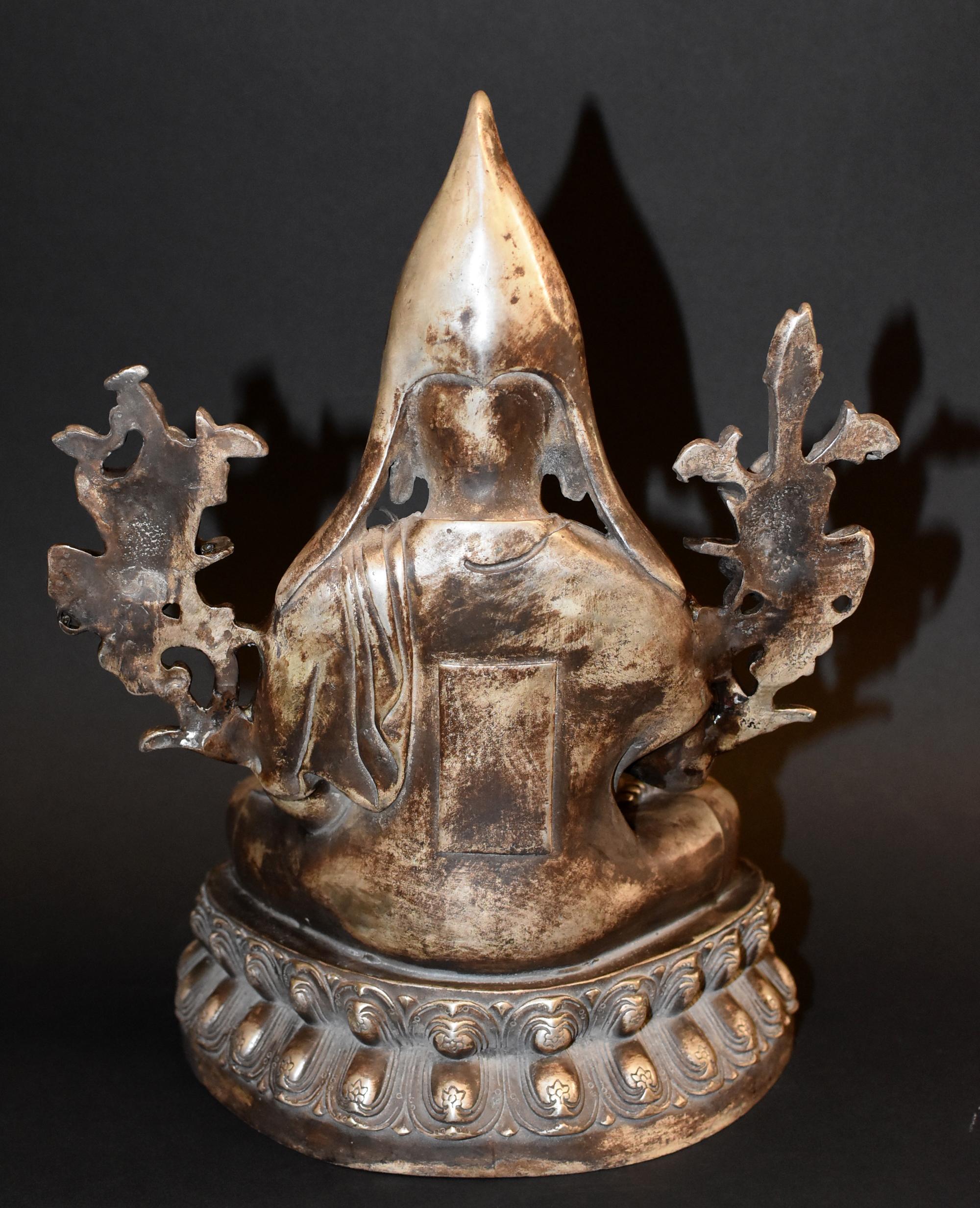 Silvered Bronze Tibetan Tsongkhapa Statue For Sale 5