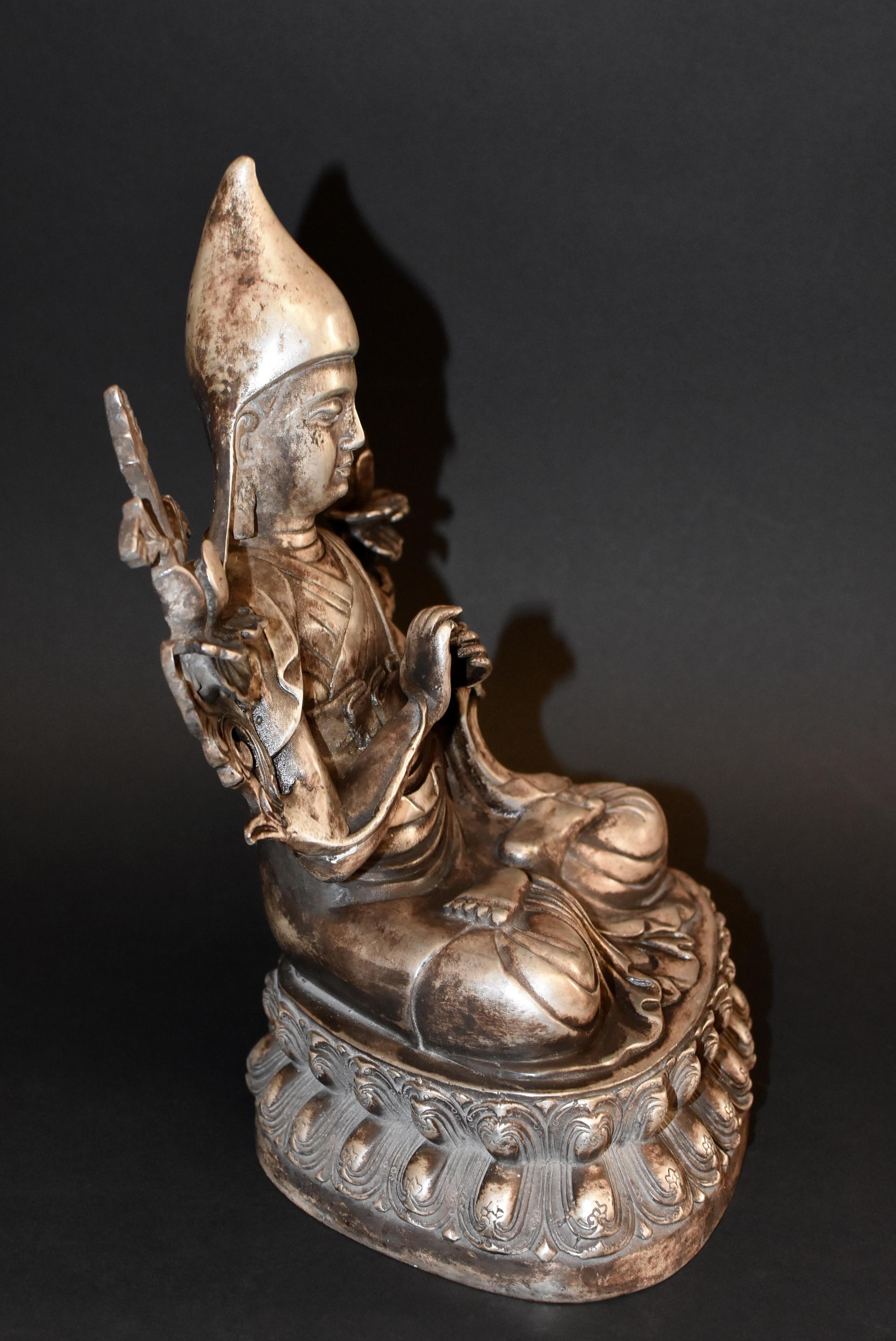 Silvered Bronze Tibetan Tsongkhapa Statue For Sale 6