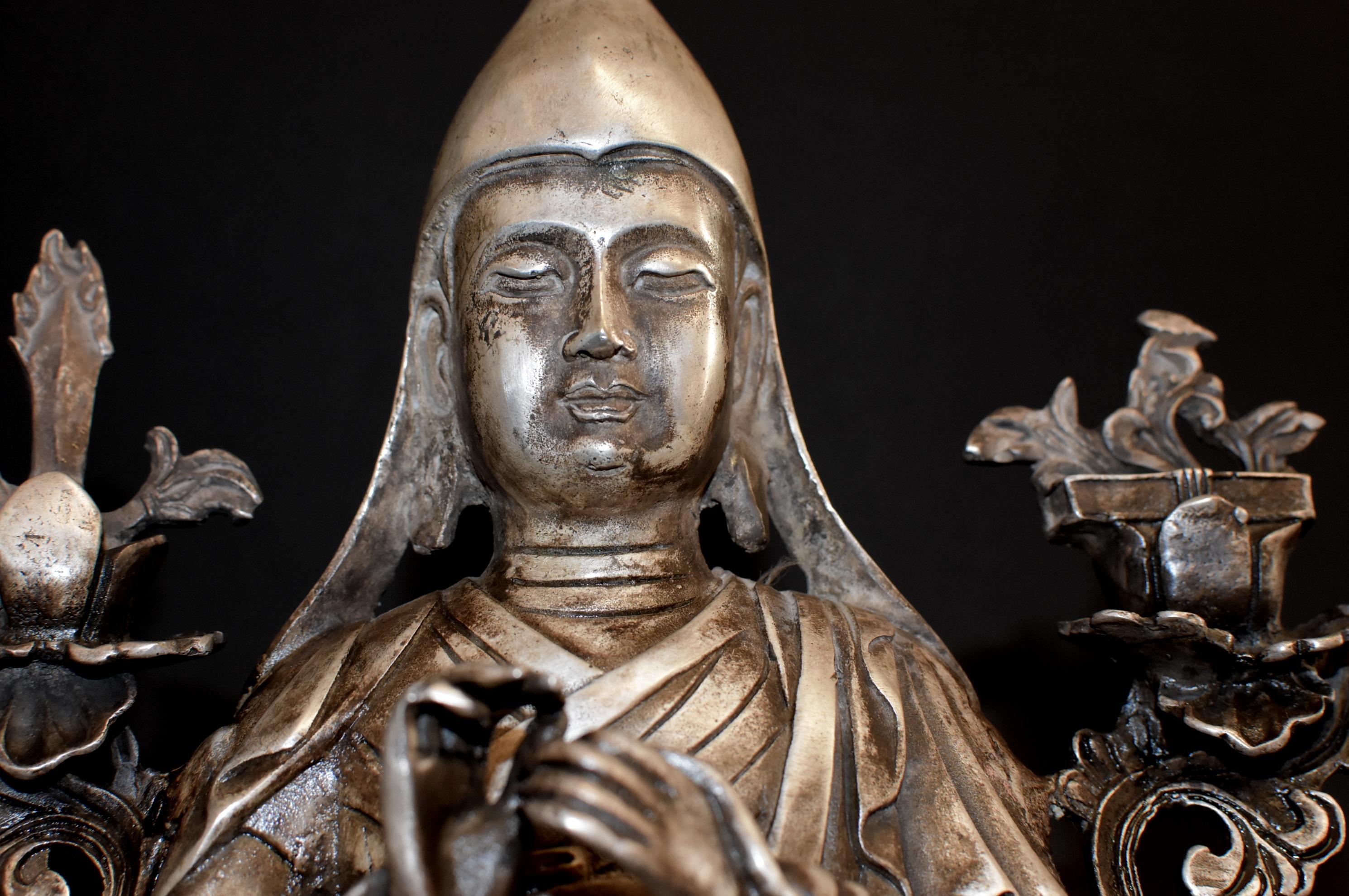 Silvered Bronze Tibetan Tsongkhapa Statue For Sale 11