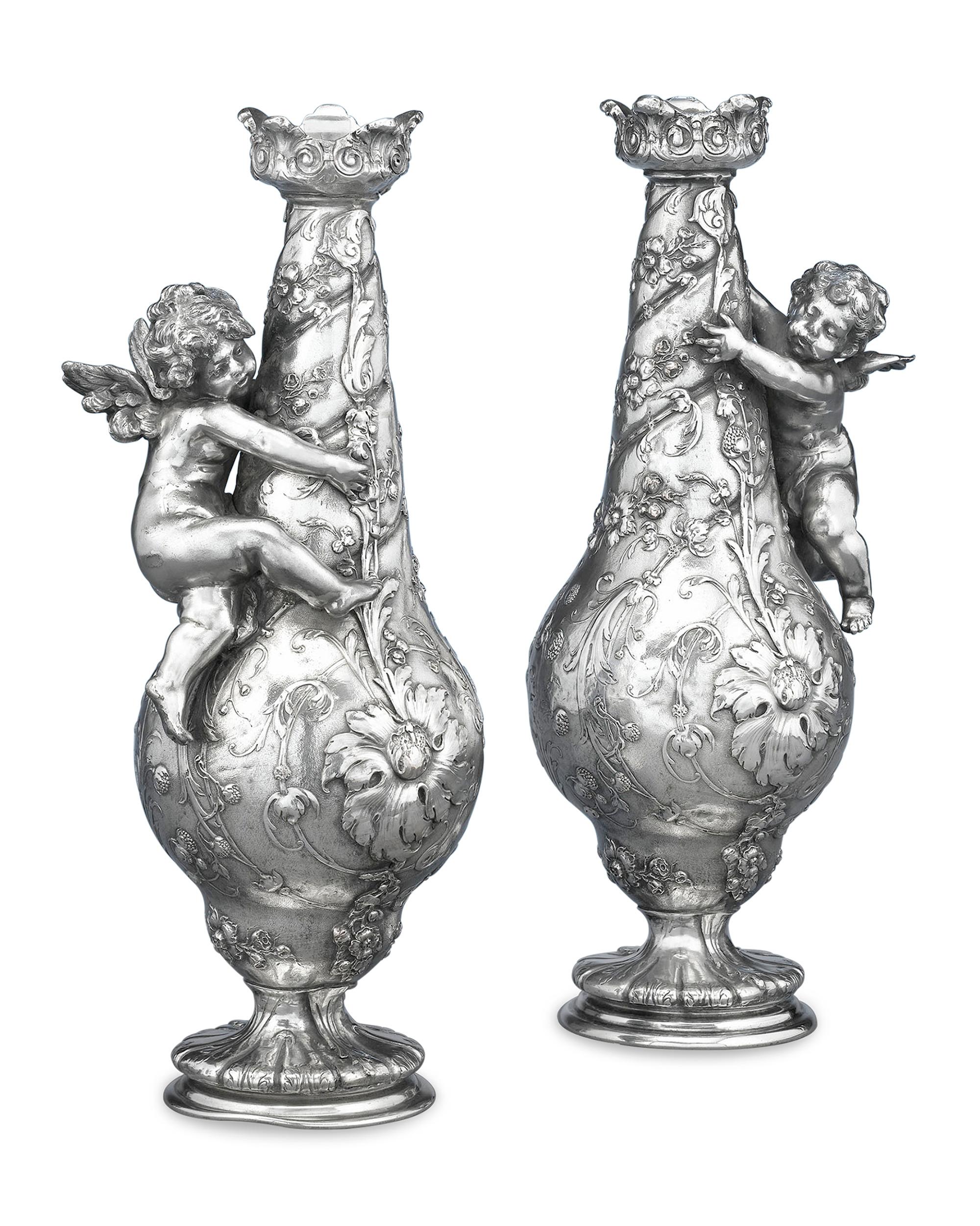 Neoclassical Silvered Bronze Vases