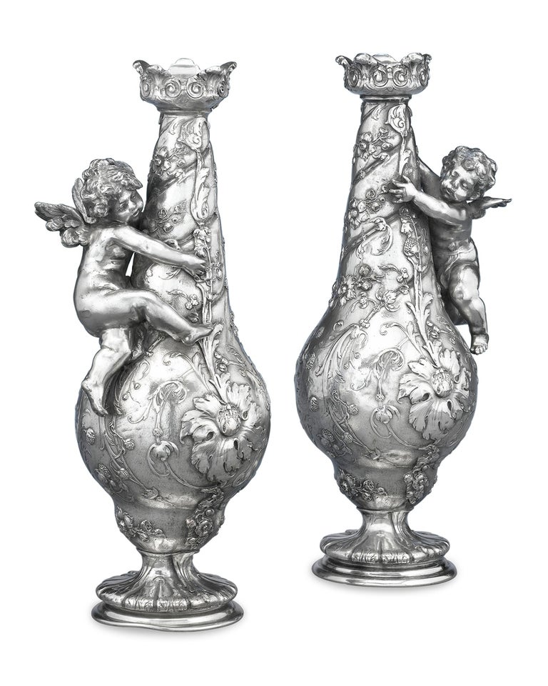 Neoclassical Silvered Bronze Vases For Sale
