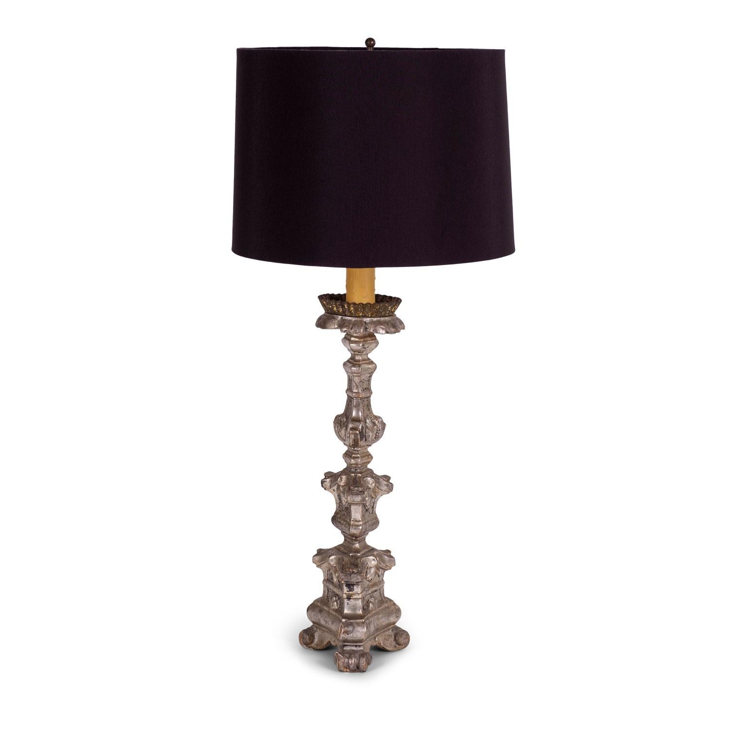 Silvered Candlestick Lamp For Sale 2