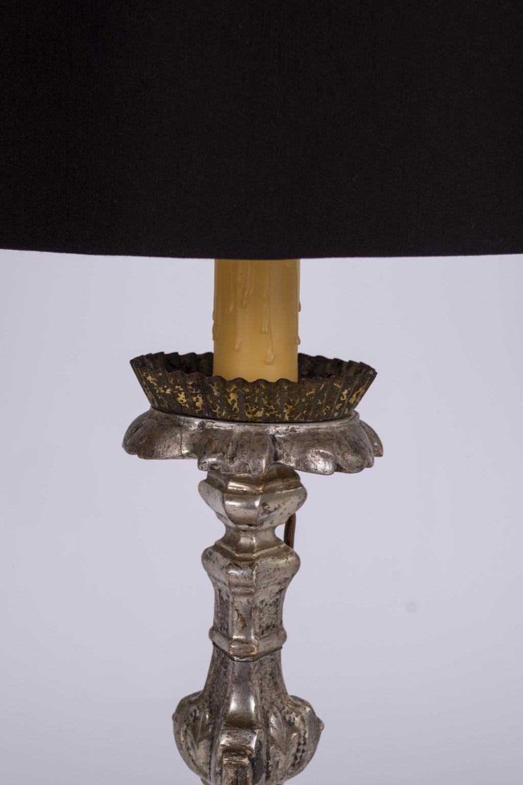 Rococo Silvered Candlestick Lamp For Sale