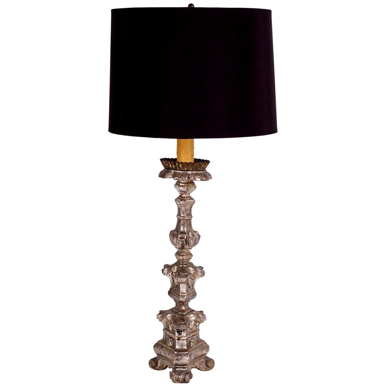 Silvered Candlestick Lamp For Sale 3