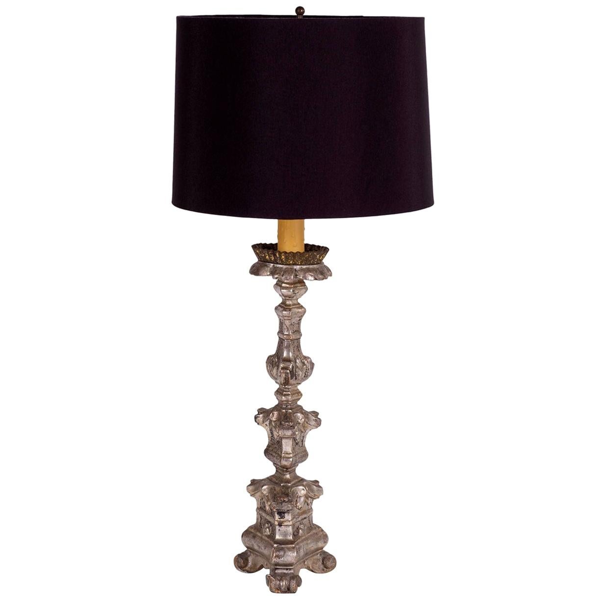 Silvered Candlestick Lamp For Sale