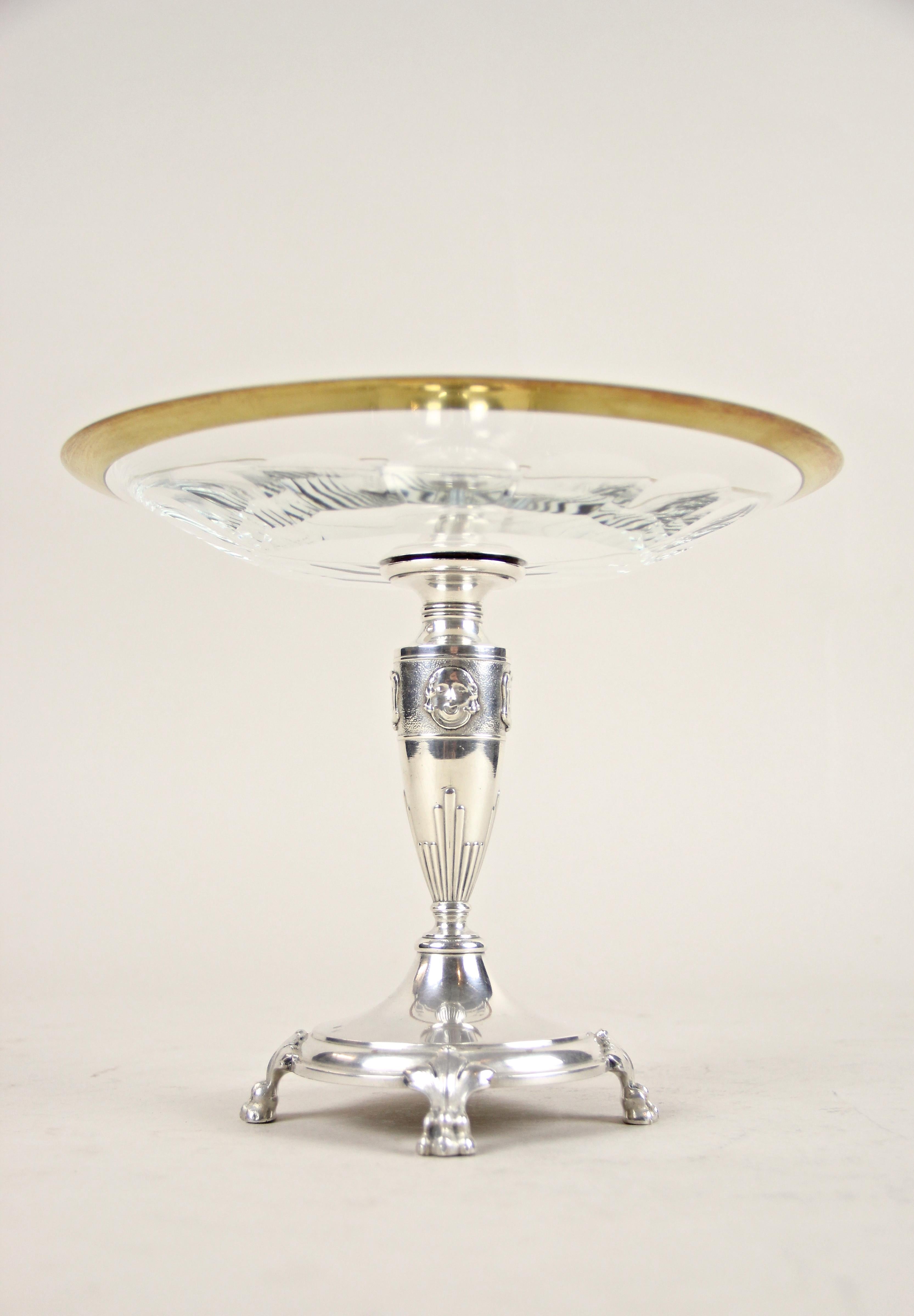 Silvered Centerpiece by Berndorf with Gilt Moser Glassworks Plate, circa 1910 5