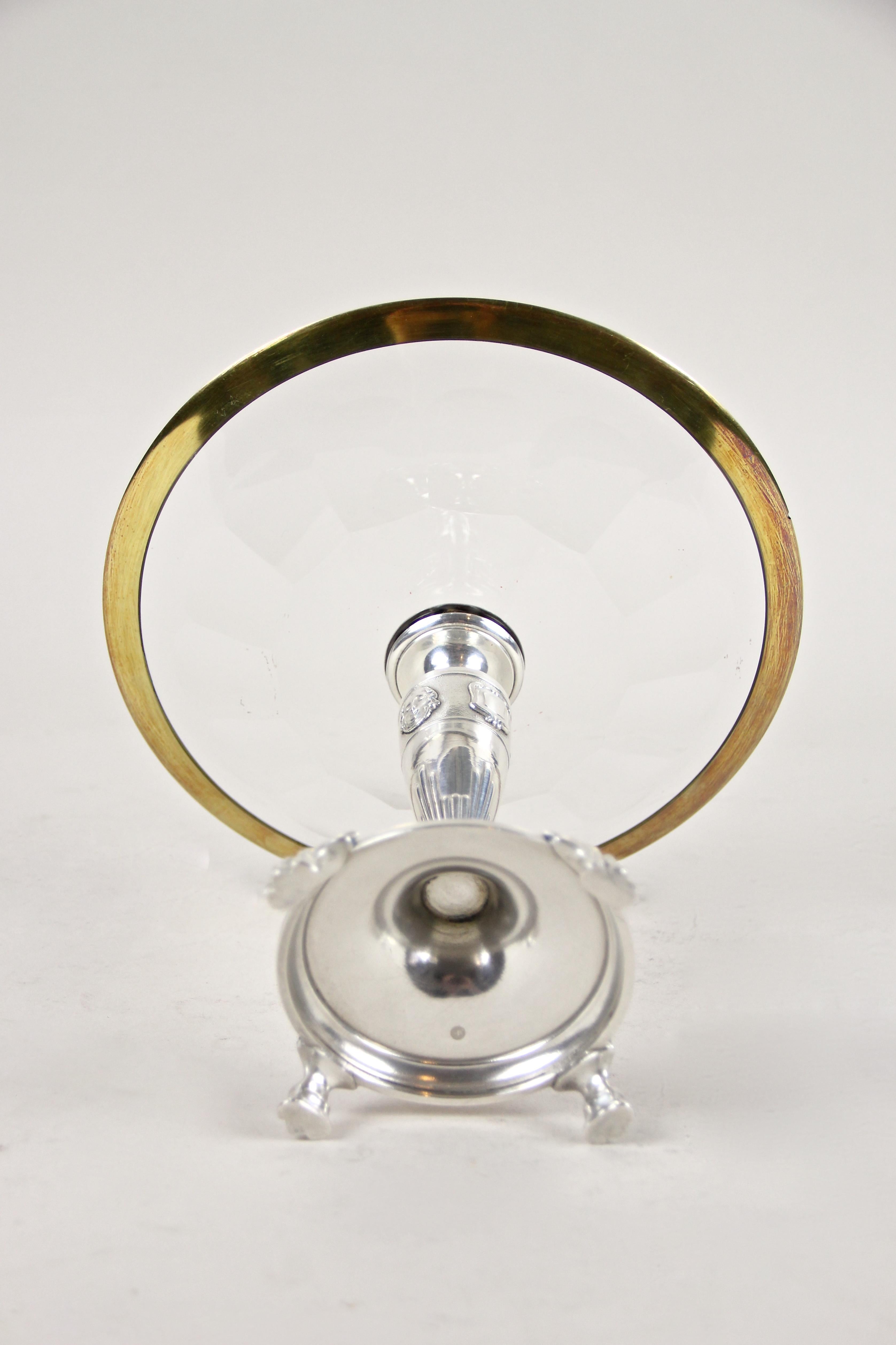 Silvered Centerpiece by Berndorf with Gilt Moser Glassworks Plate, circa 1910 7