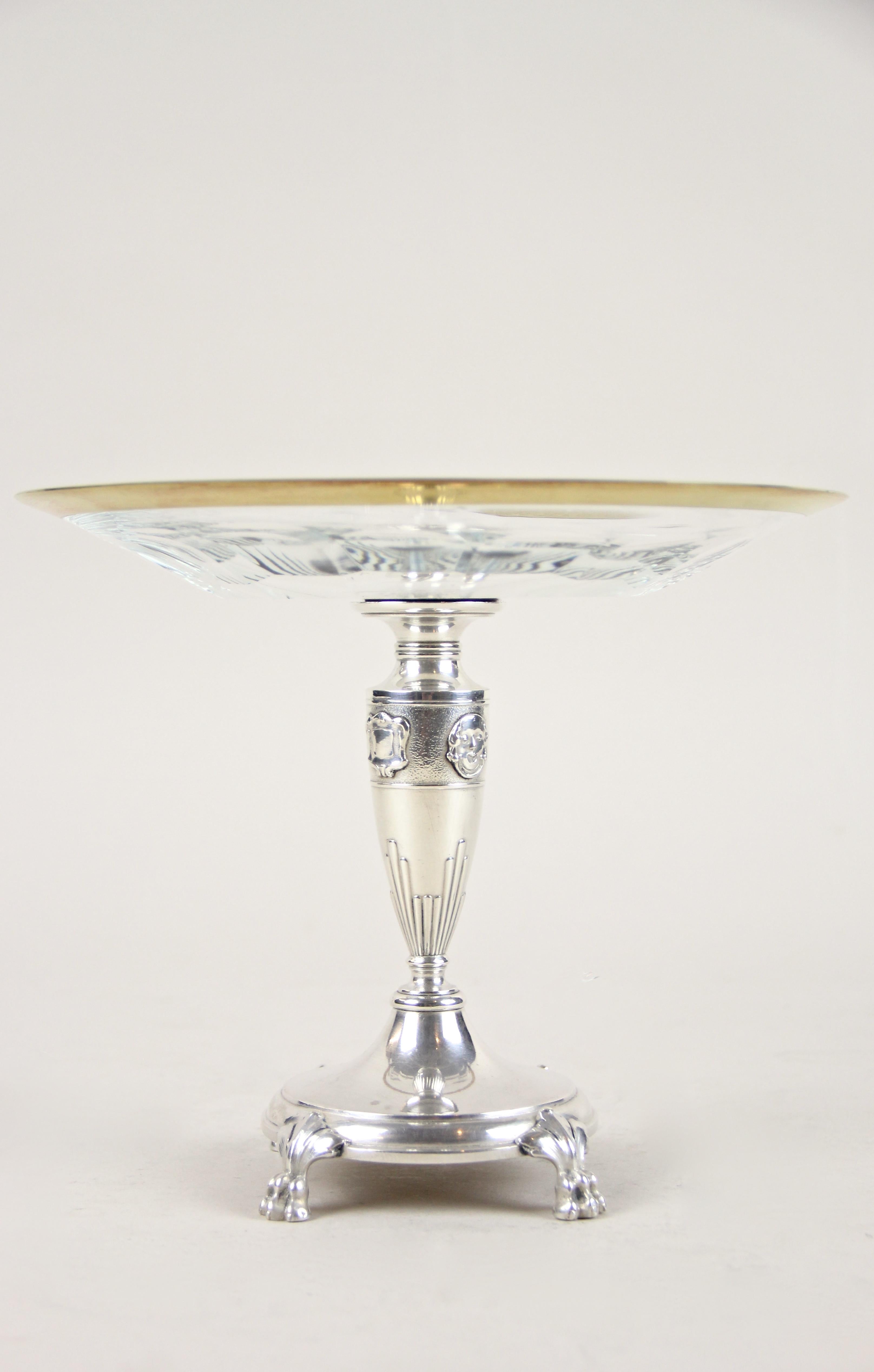 Silvered Centerpiece by Berndorf with Gilt Moser Glassworks Plate, circa 1910 In Good Condition In Lichtenberg, AT