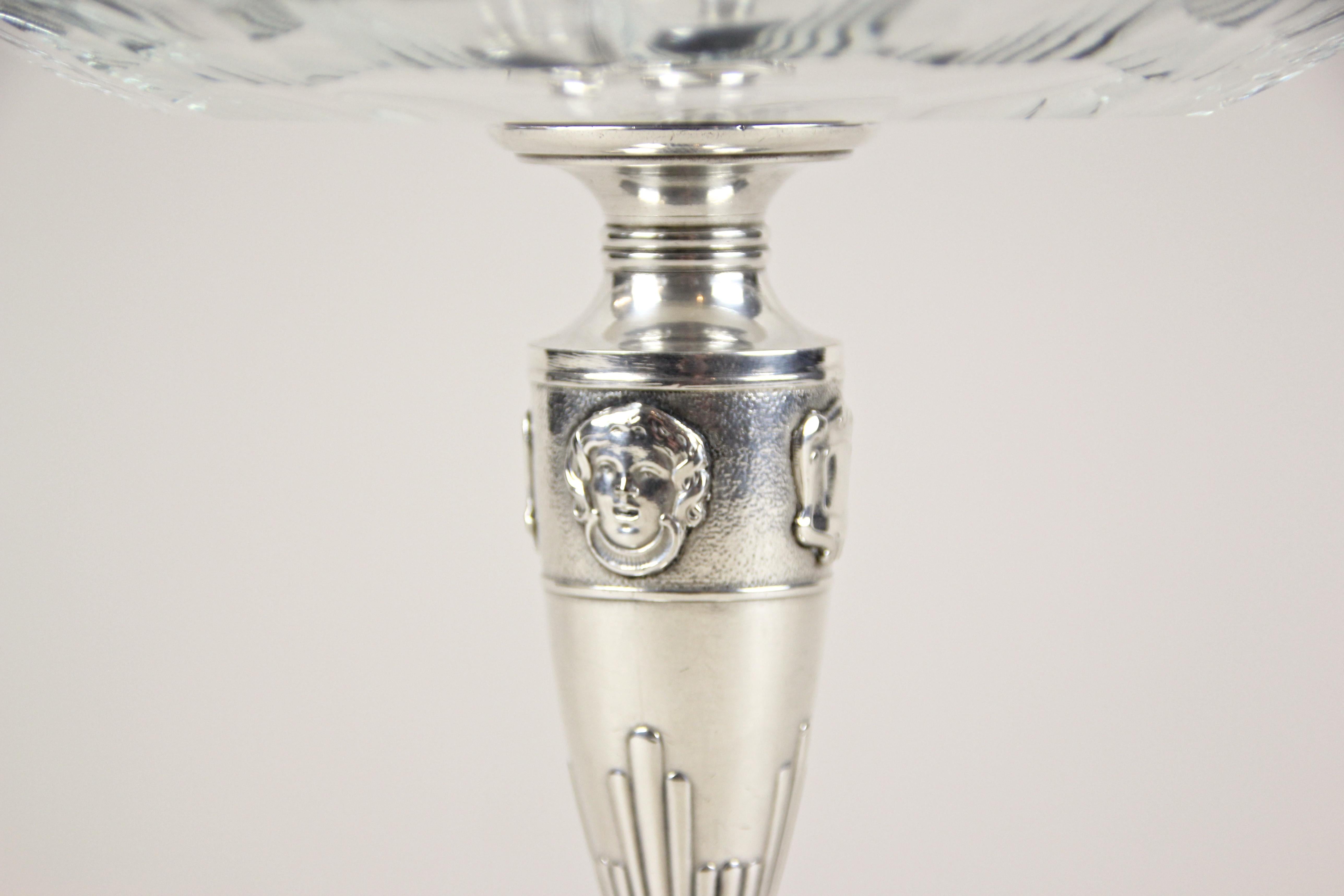 20th Century Silvered Centerpiece by Berndorf with Gilt Moser Glassworks Plate, circa 1910