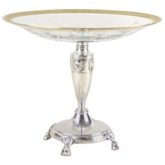 Silvered Centerpiece by Berndorf with Gilt Moser Glassworks Plate, circa 1910