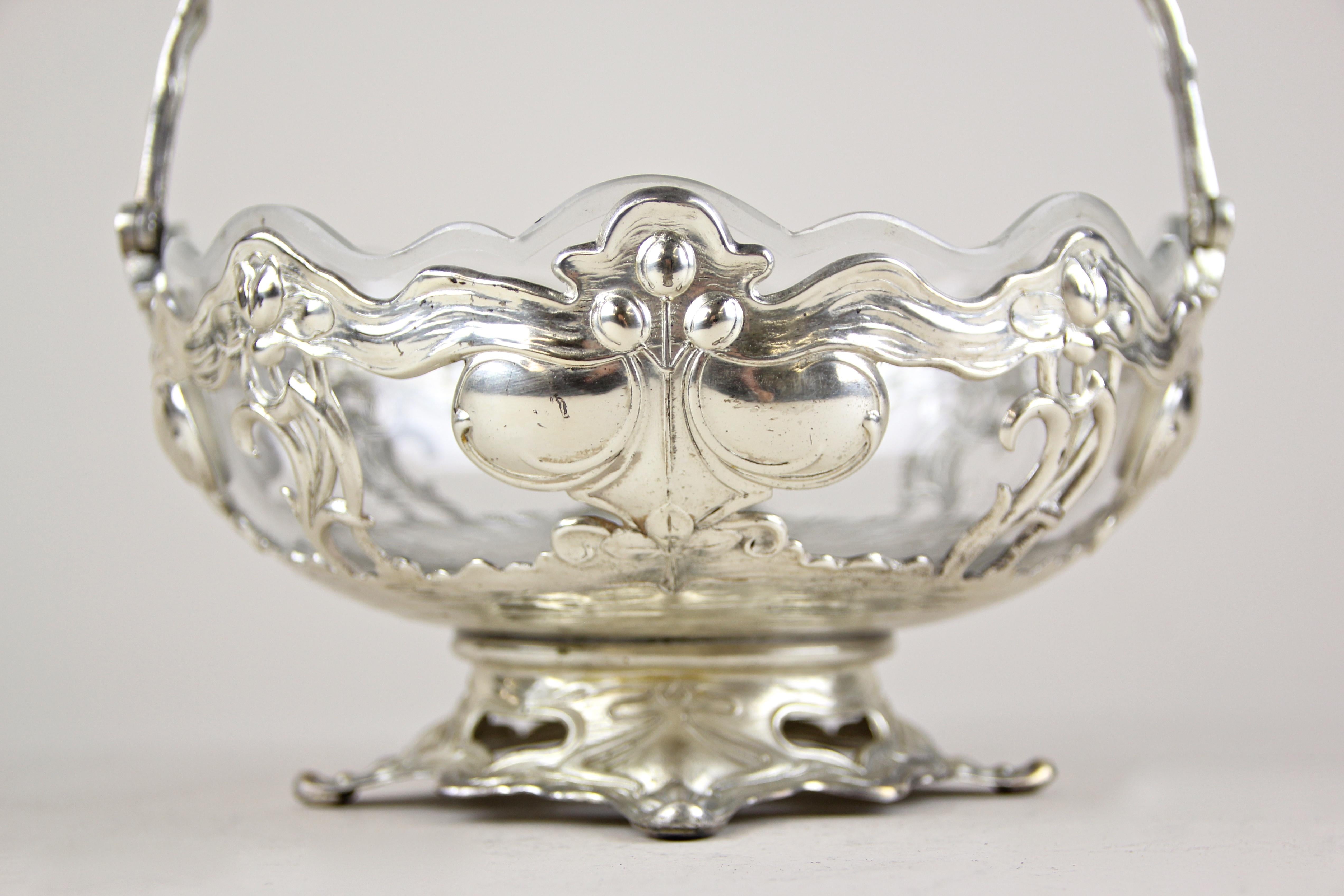 Art Nouveau Silvered Centerpiece with Cut Glass Bowl by A. Köhler & Cie WMF, Vienna