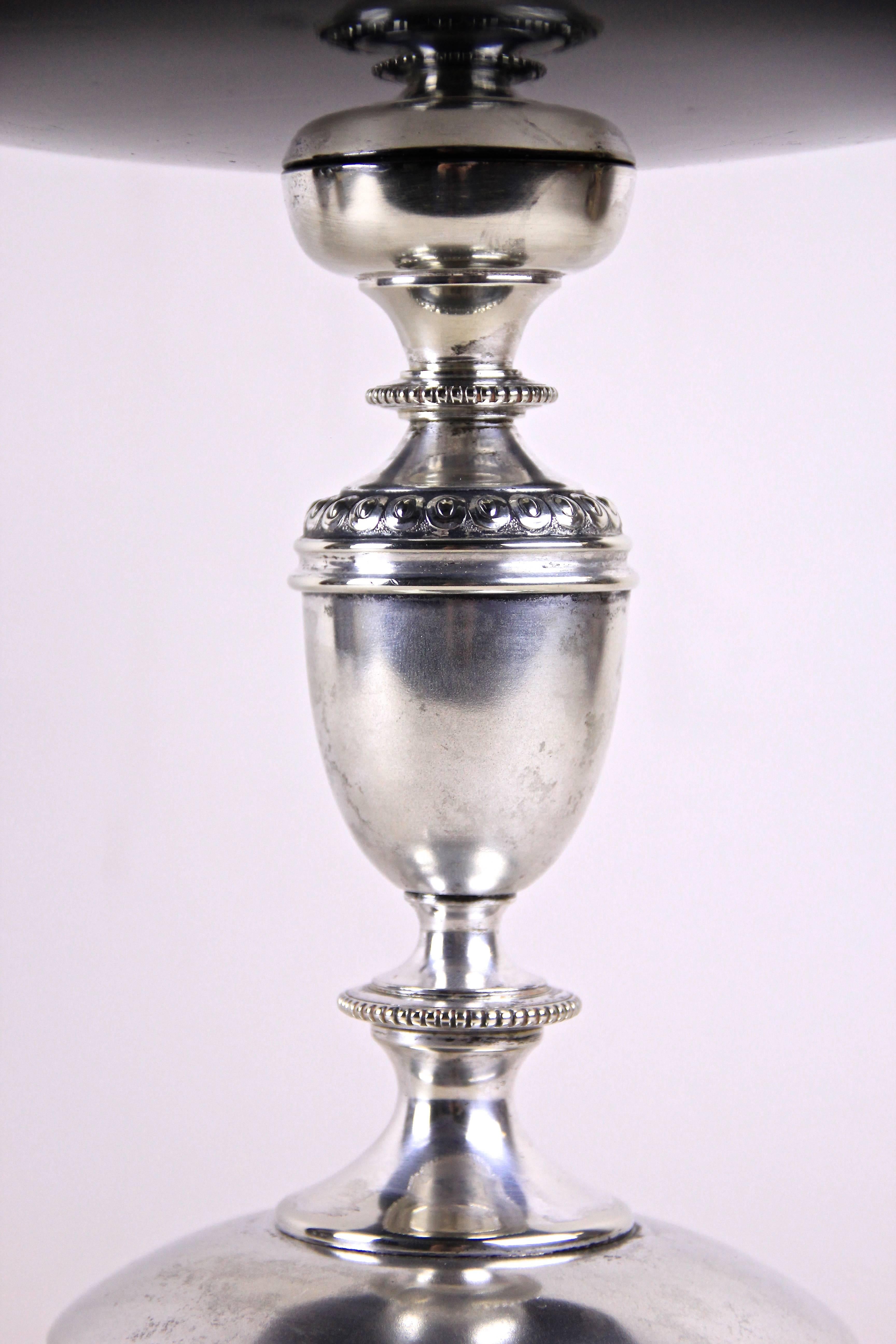 Hand-Painted Silvered Centerpiece with Glass Plate Historism, Austria, circa 1880