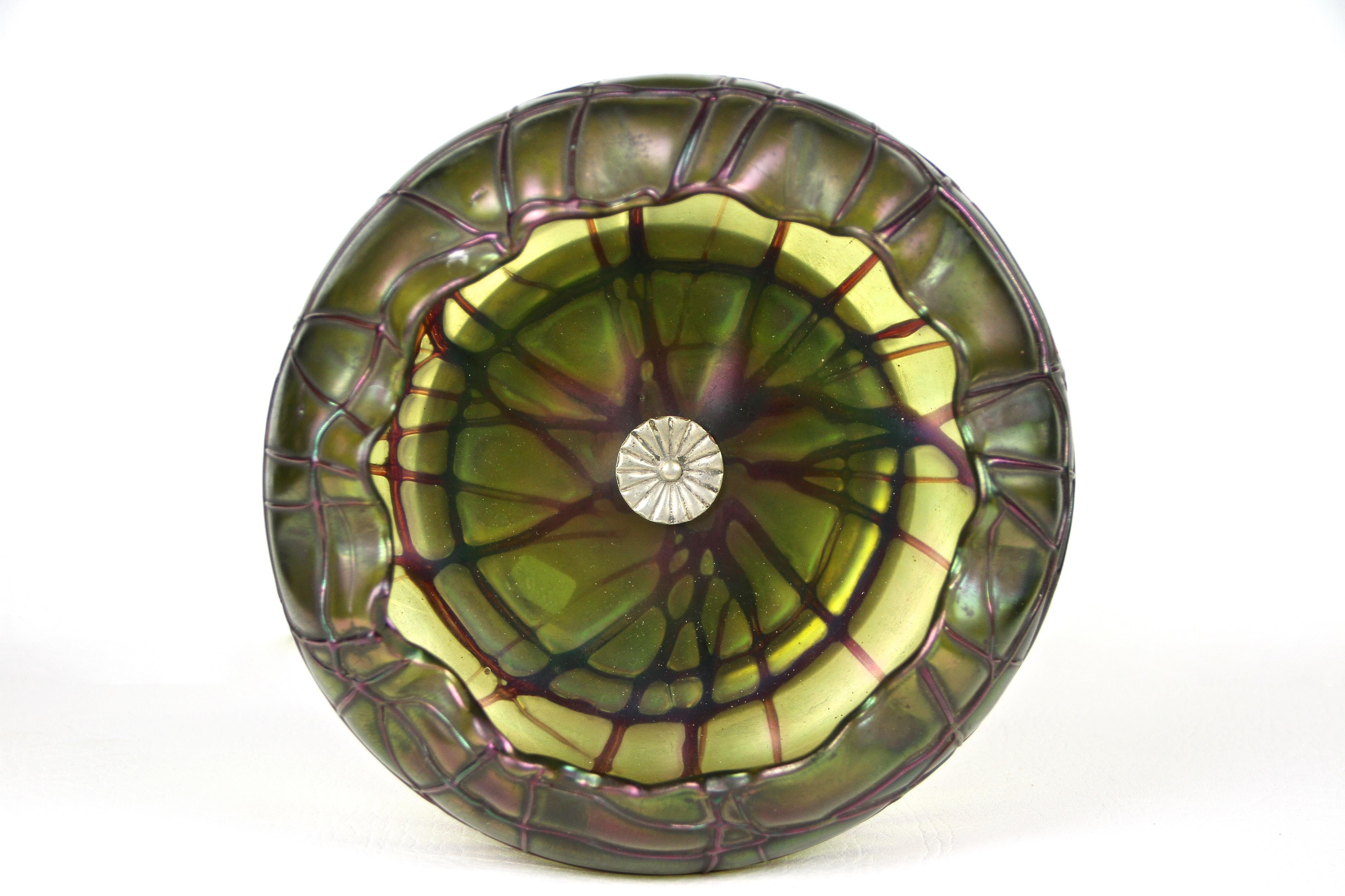 Blown Glass Silvered Centerpiece with Iridiscent Palme Koenig Glass Bowl, CZ ca. 1910