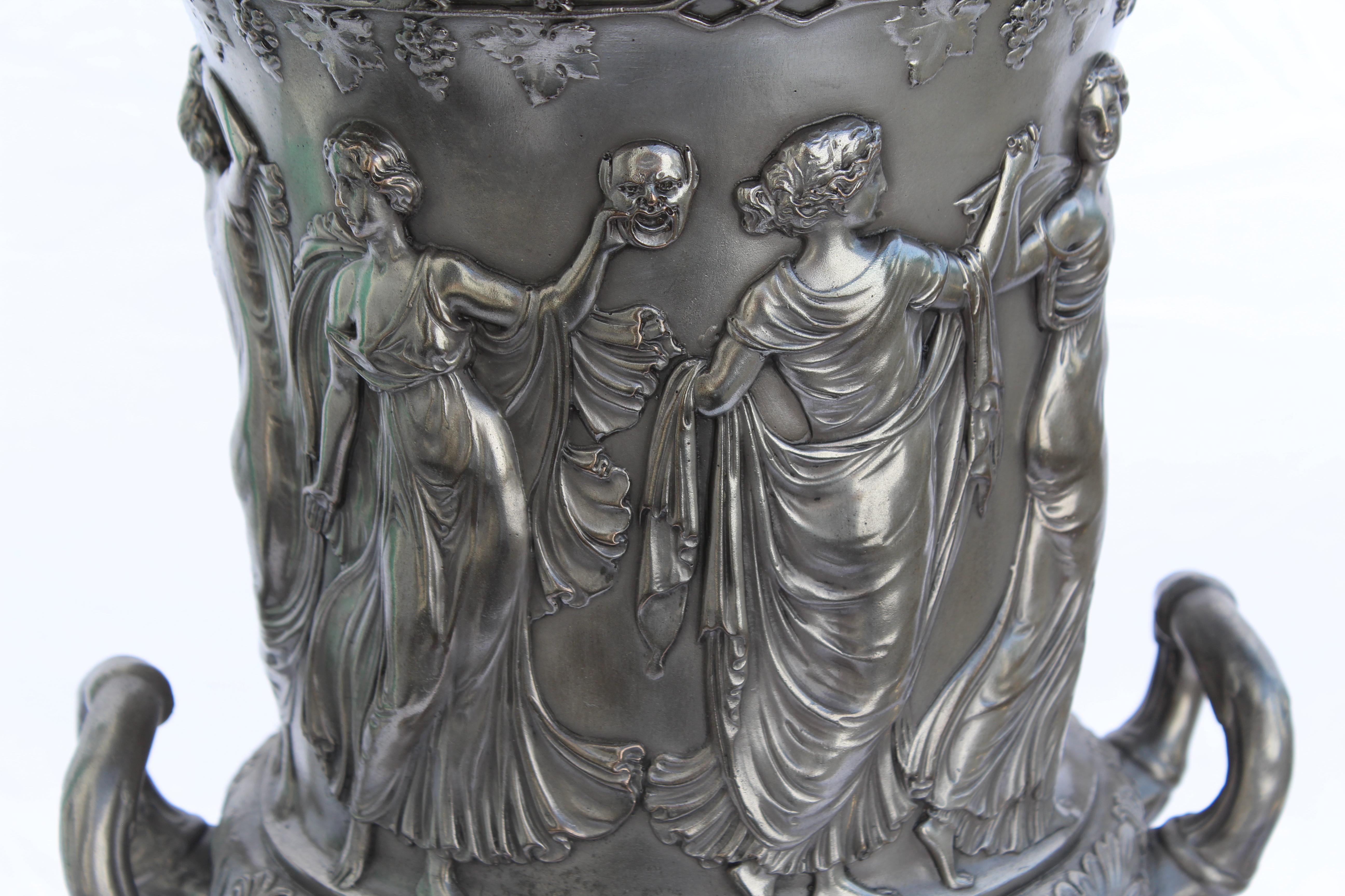 Baroque Silvered Champagne Bucket, Bronze, Medici Urn Greek Gods dancing Maidens For Sale