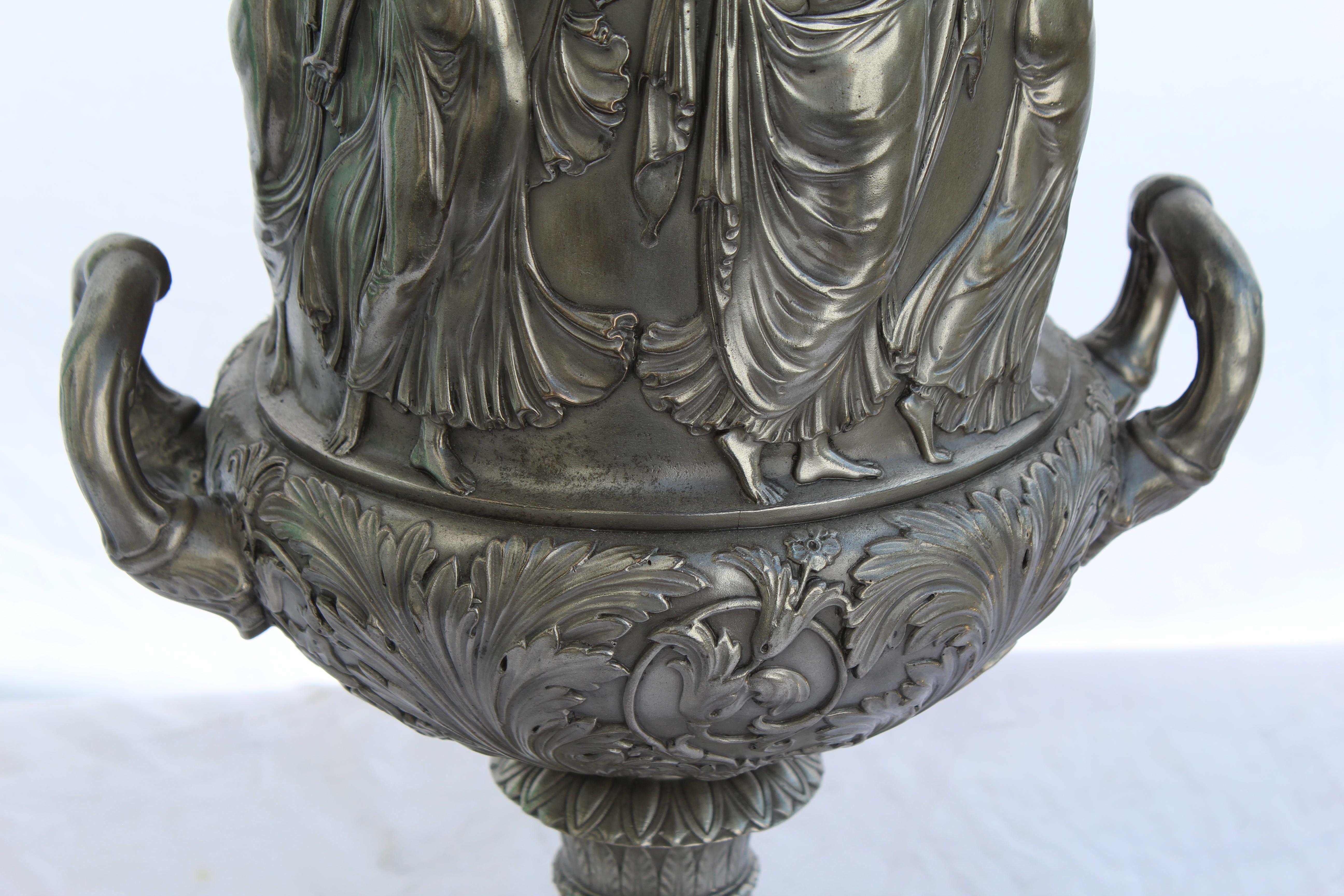 North American Silvered Champagne Bucket, Bronze, Medici Urn Greek Gods dancing Maidens For Sale