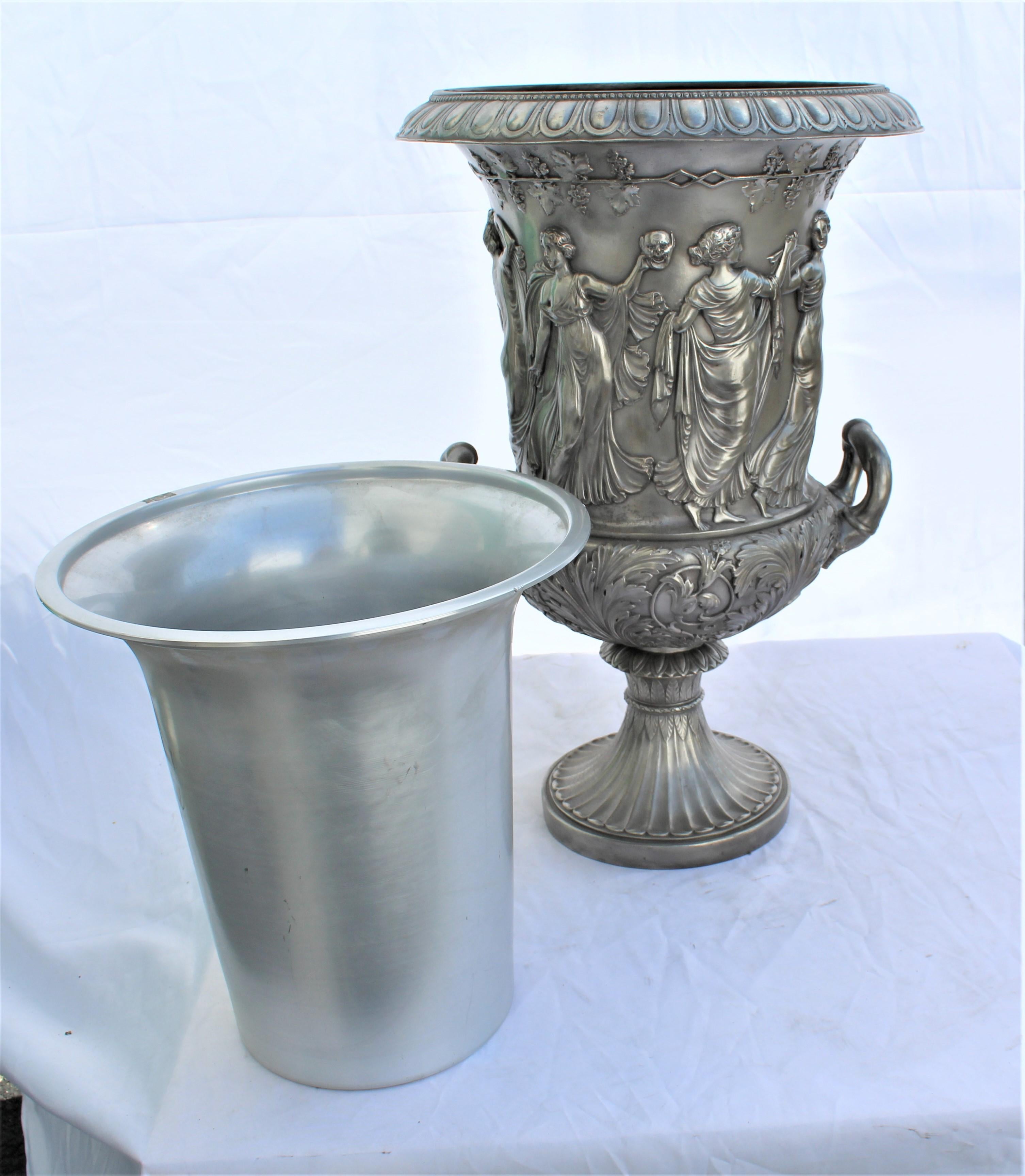 Silvered Champagne Bucket, Bronze, Medici Urn Greek Gods dancing Maidens In Excellent Condition For Sale In Los Angeles, CA