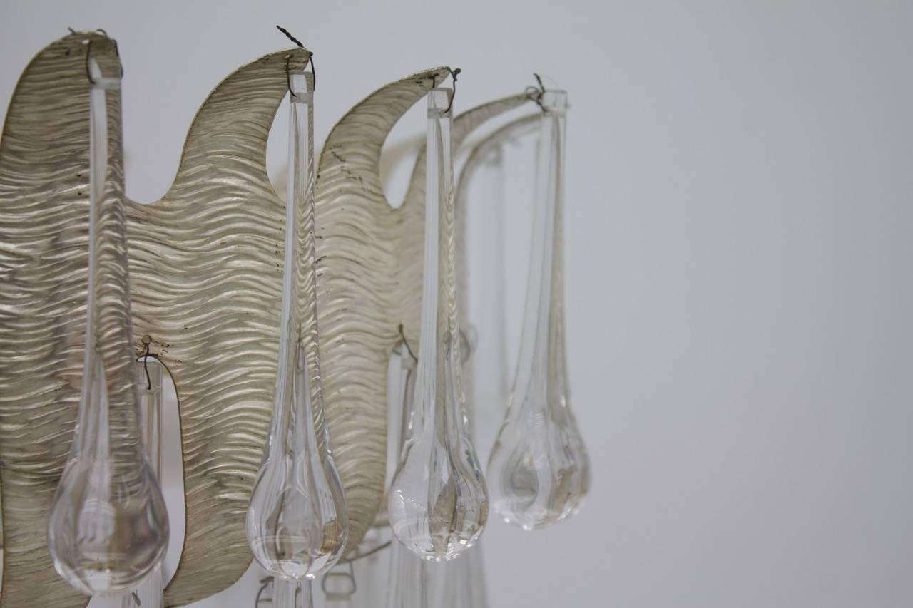 Silvered Chandelier with Glass Drops by Palwa, Germany, 1960s For Sale 2