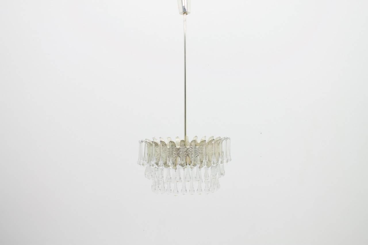 Silvered Chandelier with Glass Drops by Palwa, Germany, 1960s For Sale 3