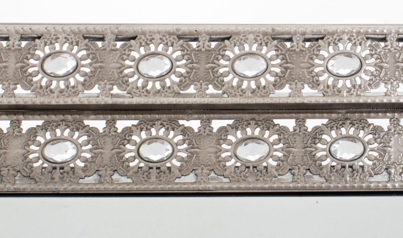 Modern Silvered Filigree Metal & Gem-Set Full Mirror