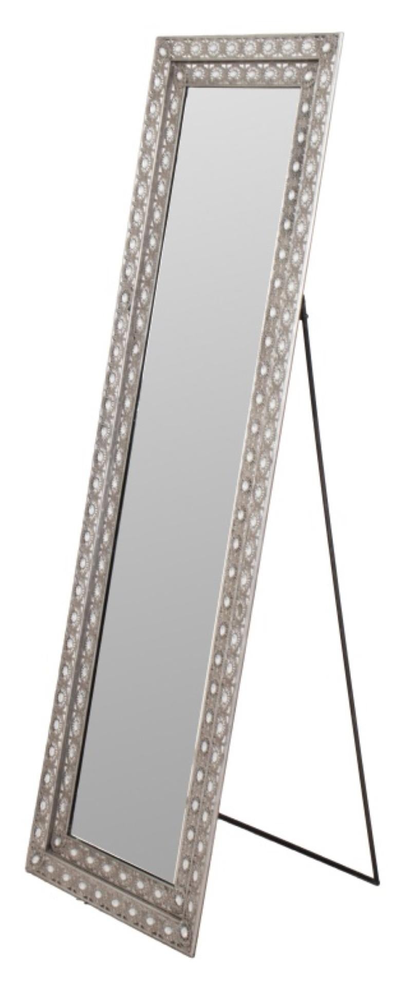 Contemporary Silvered Filigree Metal & Gem-Set Full Mirror