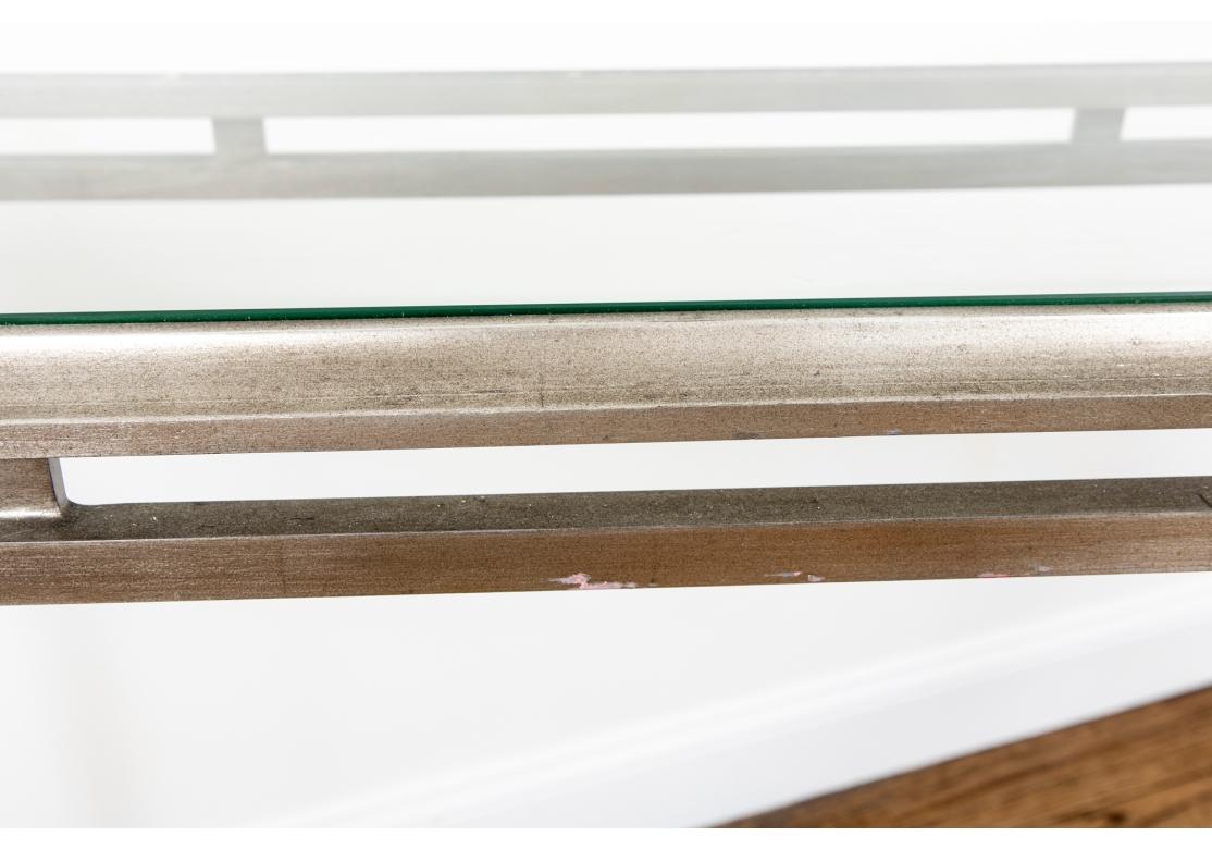 Painted Silvered Finish Console Table With Glass Top For Sale