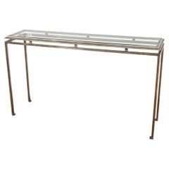 Mesa Consola Acabado Plateado Con Tapa De Cristal