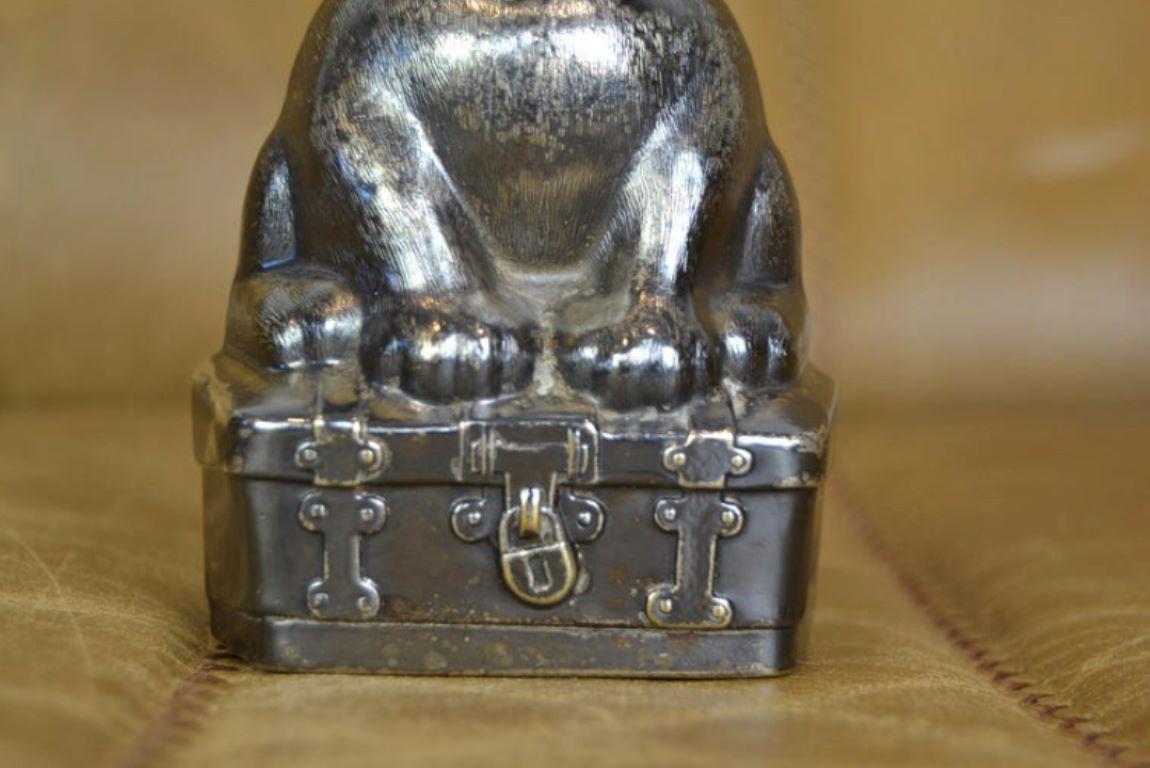 Silvered French Bulldog Money Box, 1920s, Germany In Good Condition For Sale In Antwerp, BE