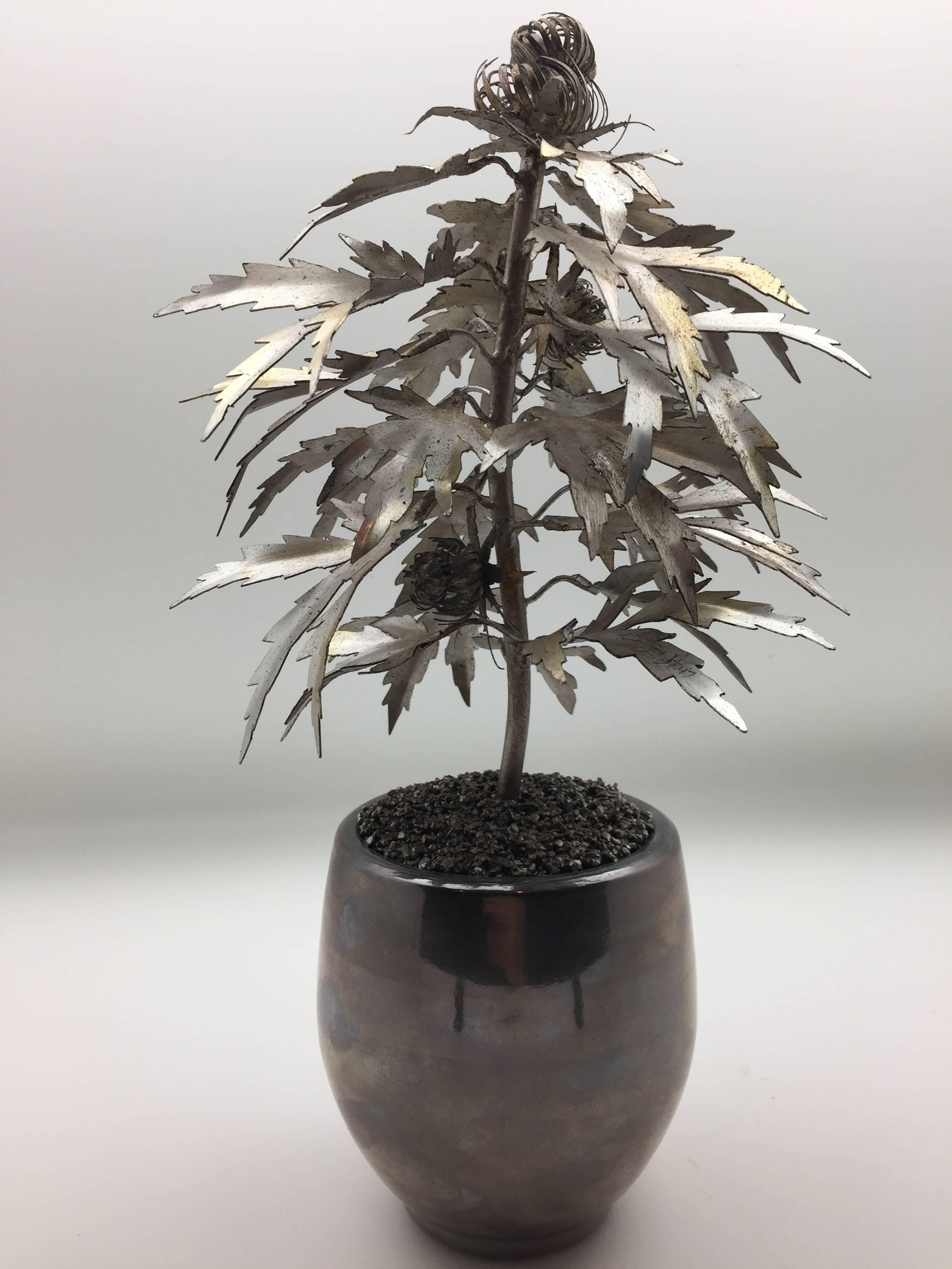 Other Silvered Gilded Tole Marijuana or Cannabis Potted Plant, Park Avenue Pot Plant