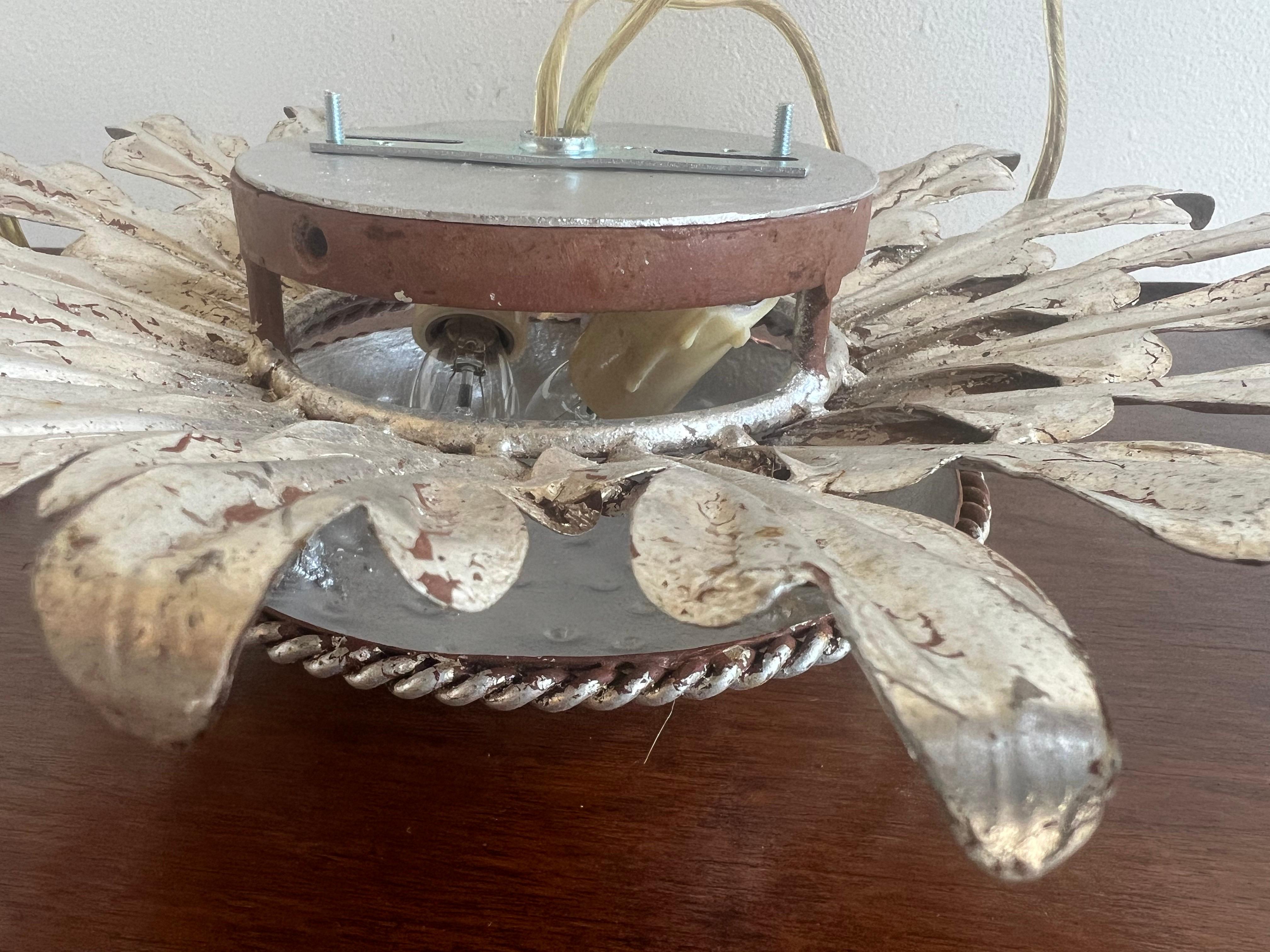 Silvered Gilt Metal Sunburst Flush Mount Fixture by MLA For Sale 3
