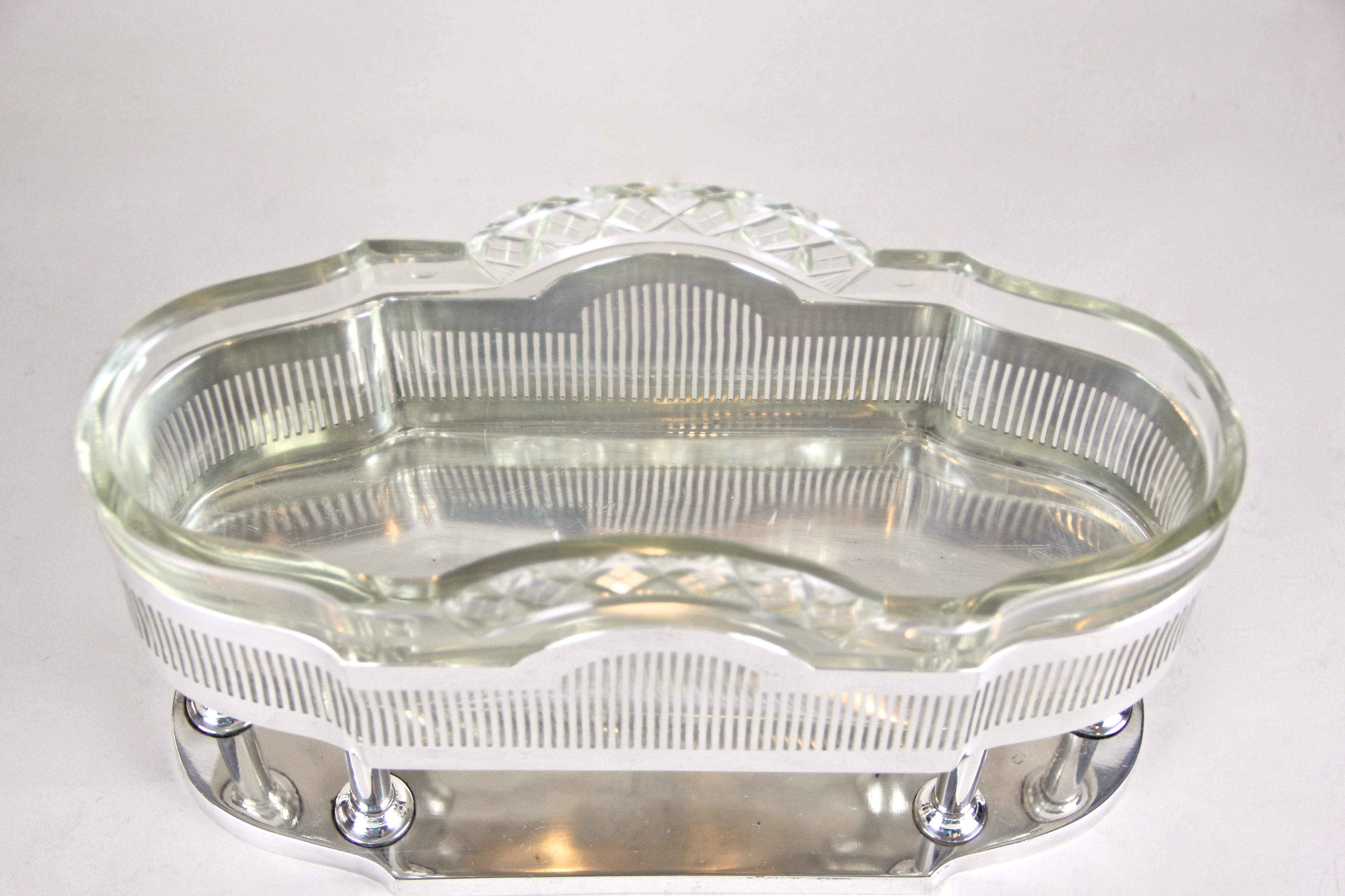 20th Century Silvered Jardinière with Cut-Glass Bowl by Argentor Wien, Austria, circa 1905