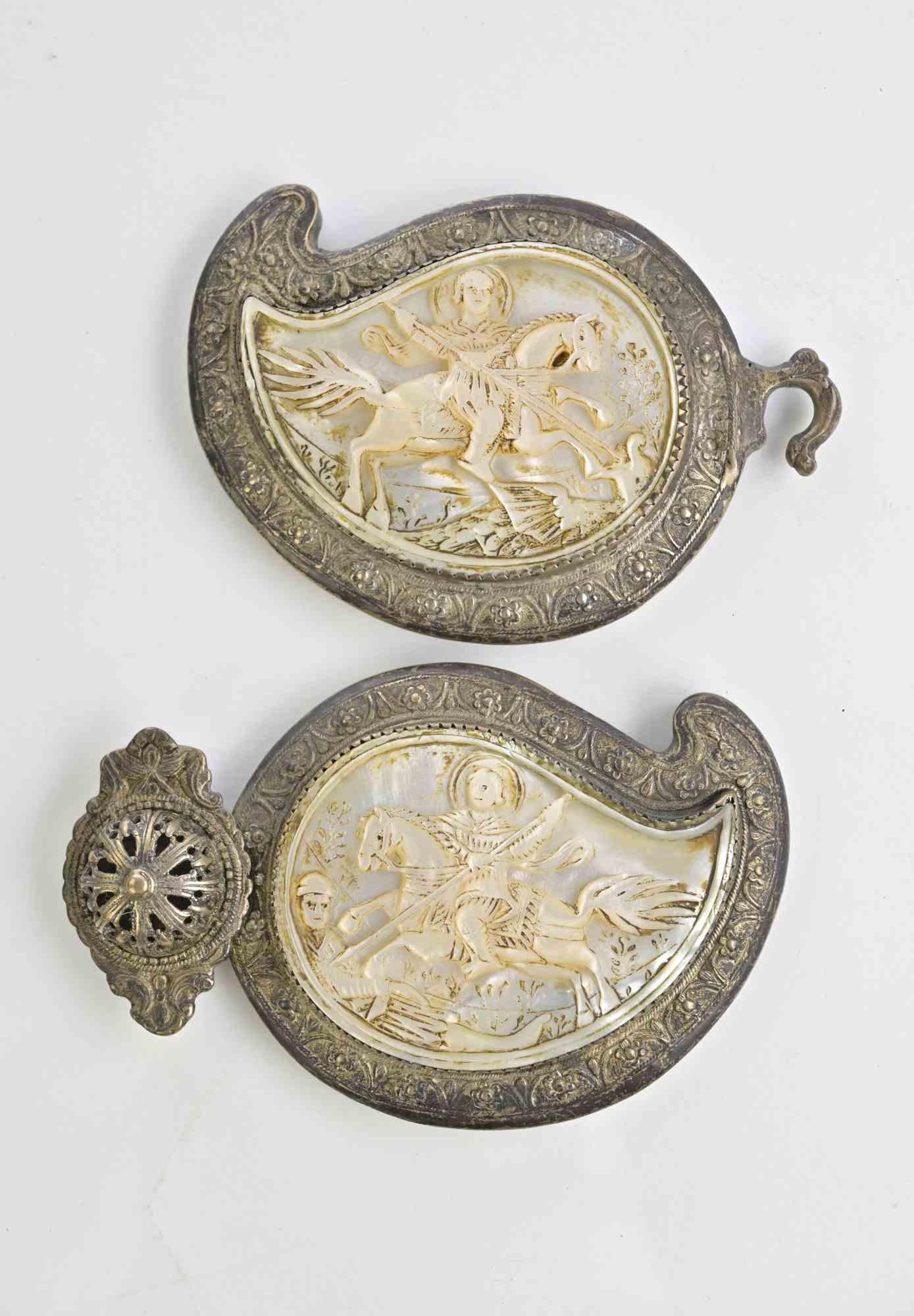 Silvered Metal and Carved Shell Buckle, 19th Century 1