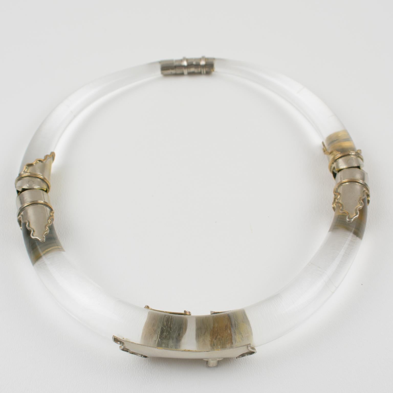 Silvered Metal and Lucite Futuristic Collar Necklace 5