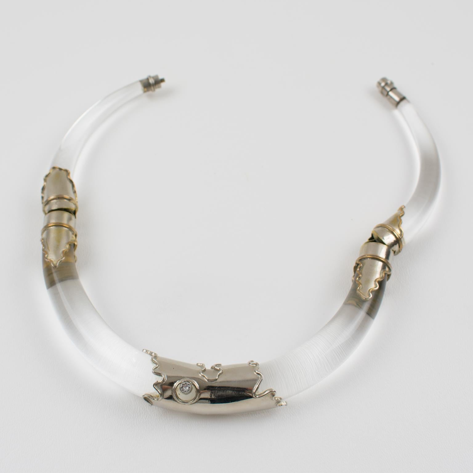 Silvered Metal and Lucite Futuristic Collar Necklace 1