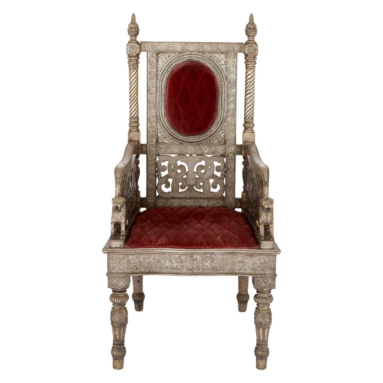 Silvered Metal and Red Velvet Throne Chair For Sale at 1stDibs metal