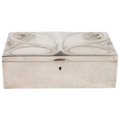 Silvered Metal Art Nouveau Period Box, Satin Furnished Interior, 1910