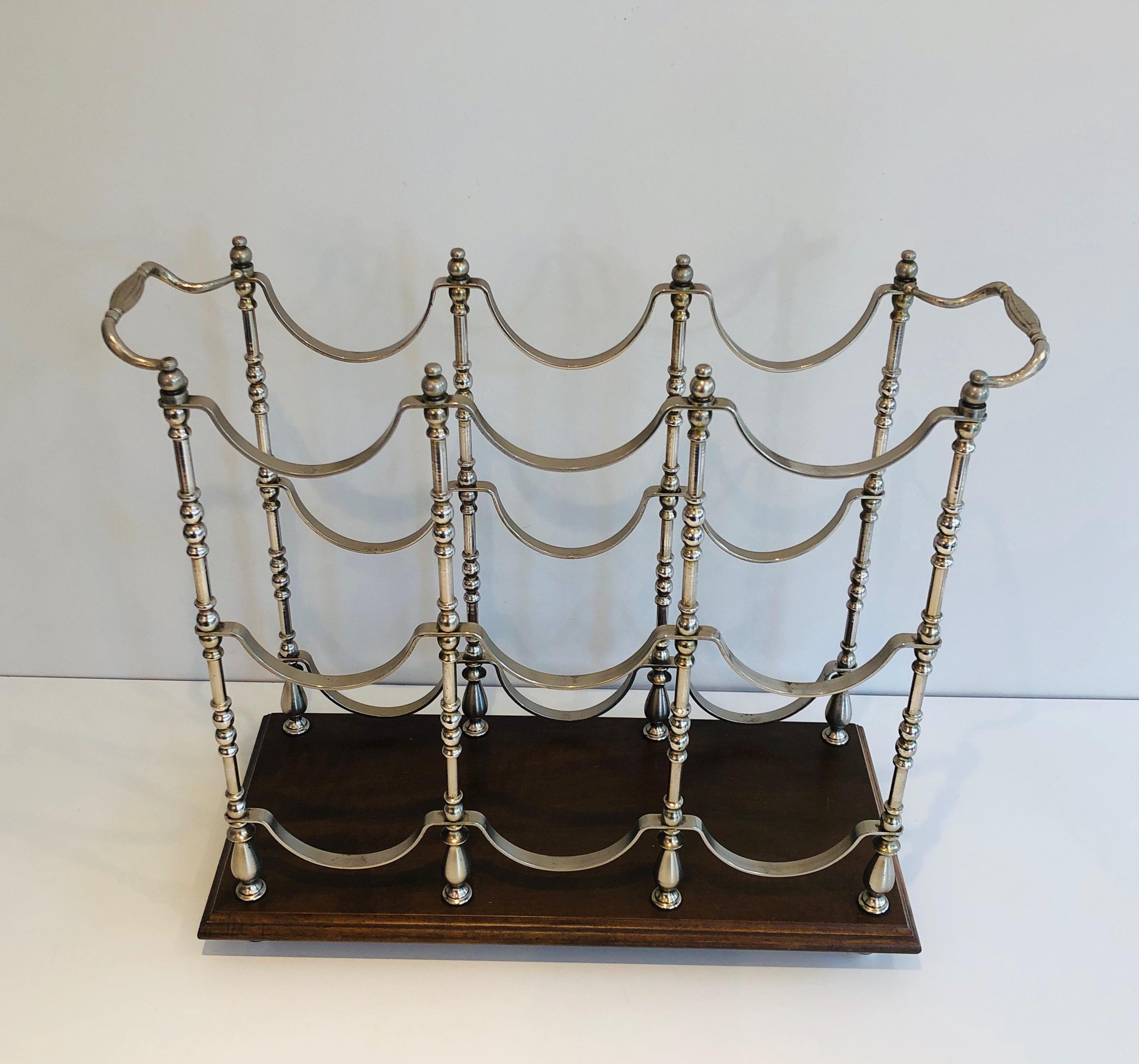 Silvered Metal Bottles Holder on a Wooden Base, French, Circa 1960 For Sale 6