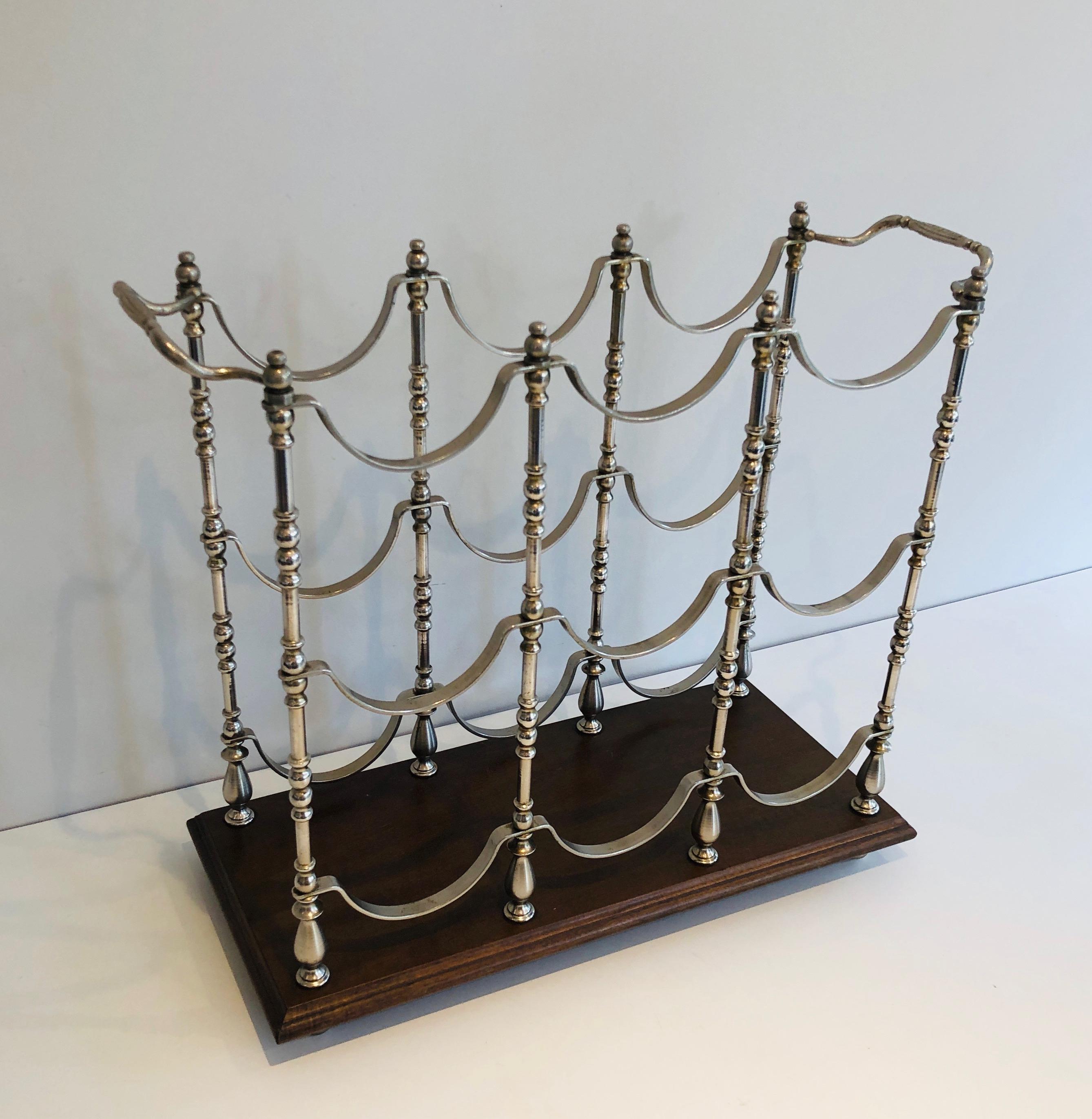 Silvered Metal Bottles Holder on a Wooden Base, French, Circa 1960 For Sale 7