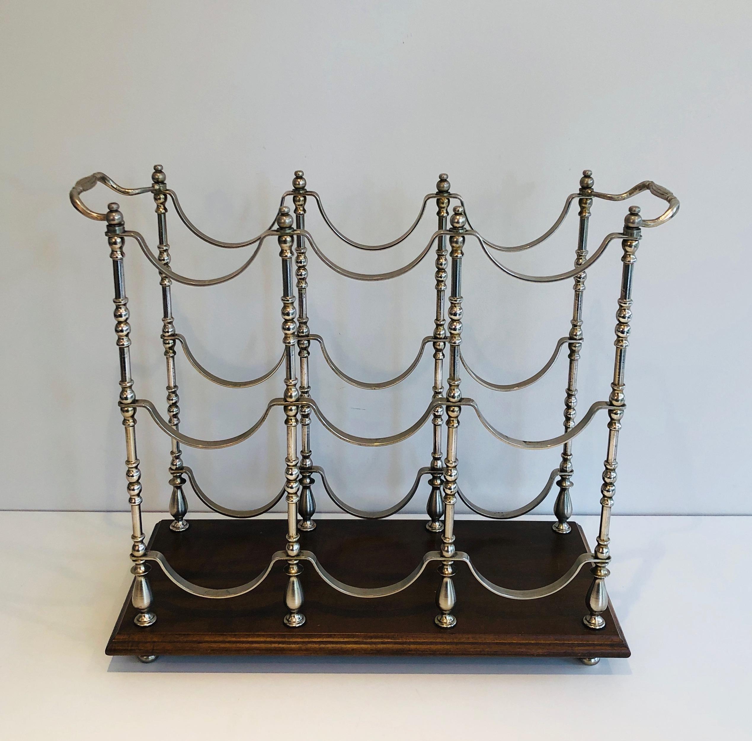 Silvered Metal Bottles Holder on a Wooden Base, French, Circa 1960 For Sale 8