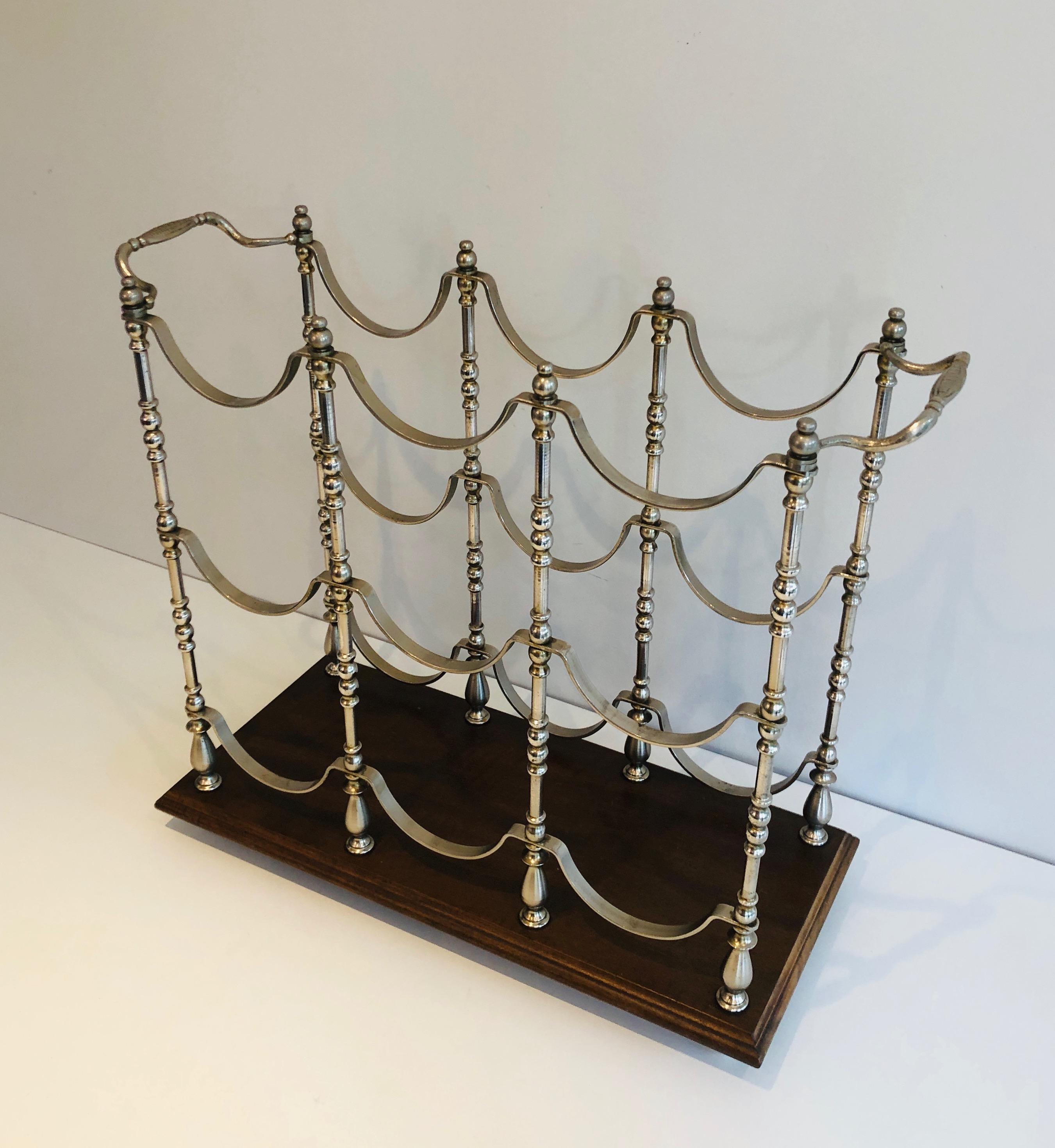 Silvered Metal Bottles Holder on a Wooden Base, French, Circa 1960 For Sale 10