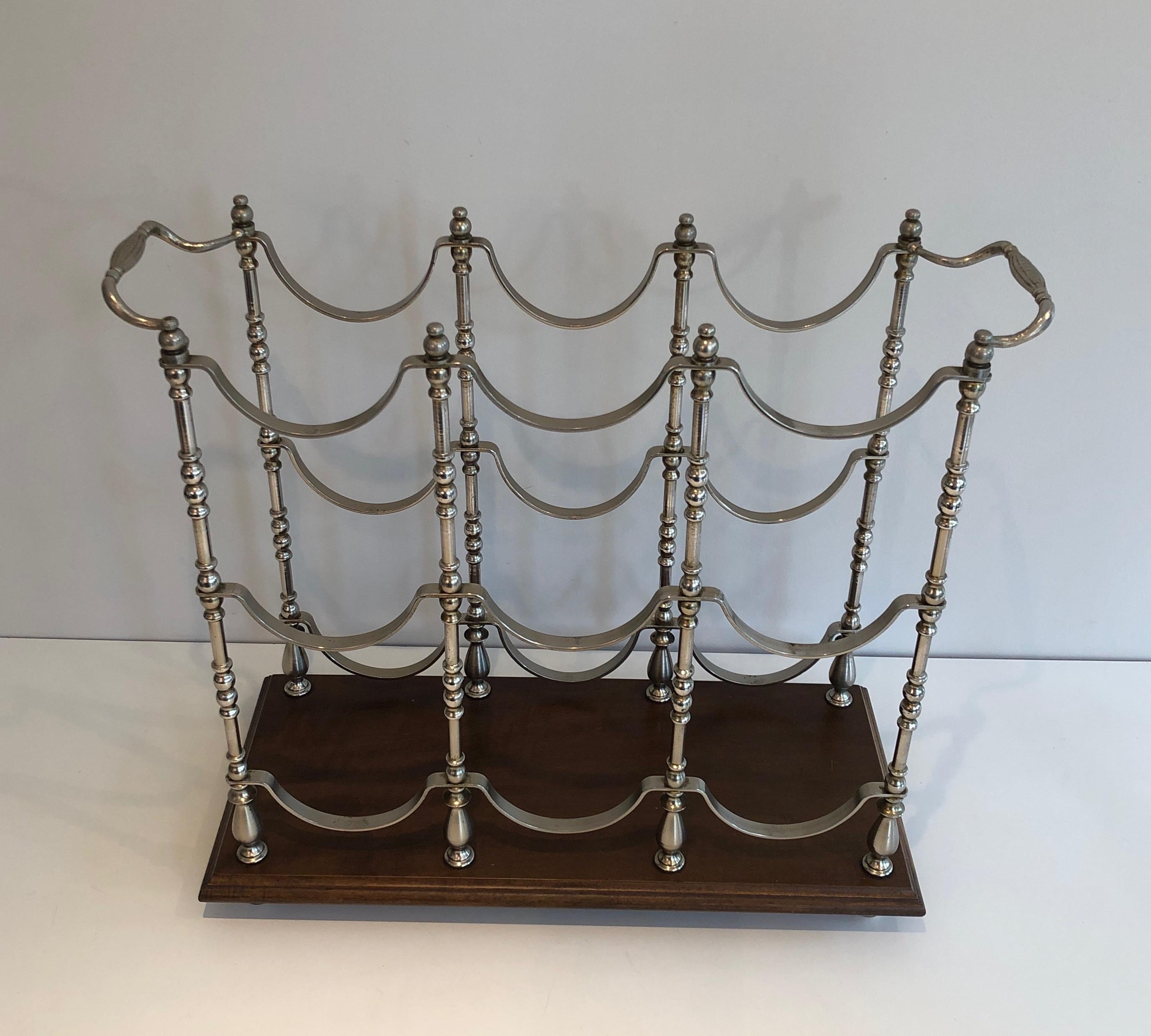 Silvered Metal Bottles Holder on a Wooden Base, French, Circa 1960 For Sale 11
