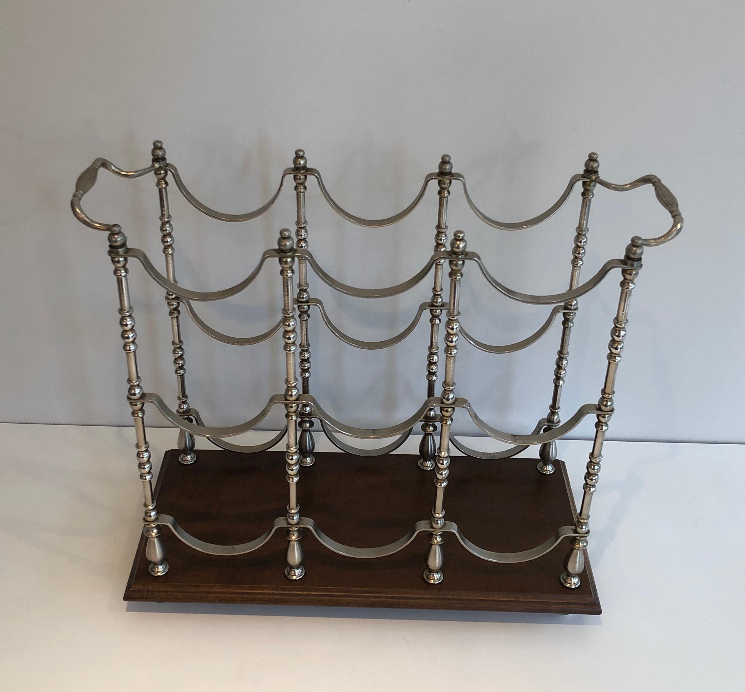 Silvered Metal Bottles Holder on a Wooden Base, French, Circa 1960 For Sale 14