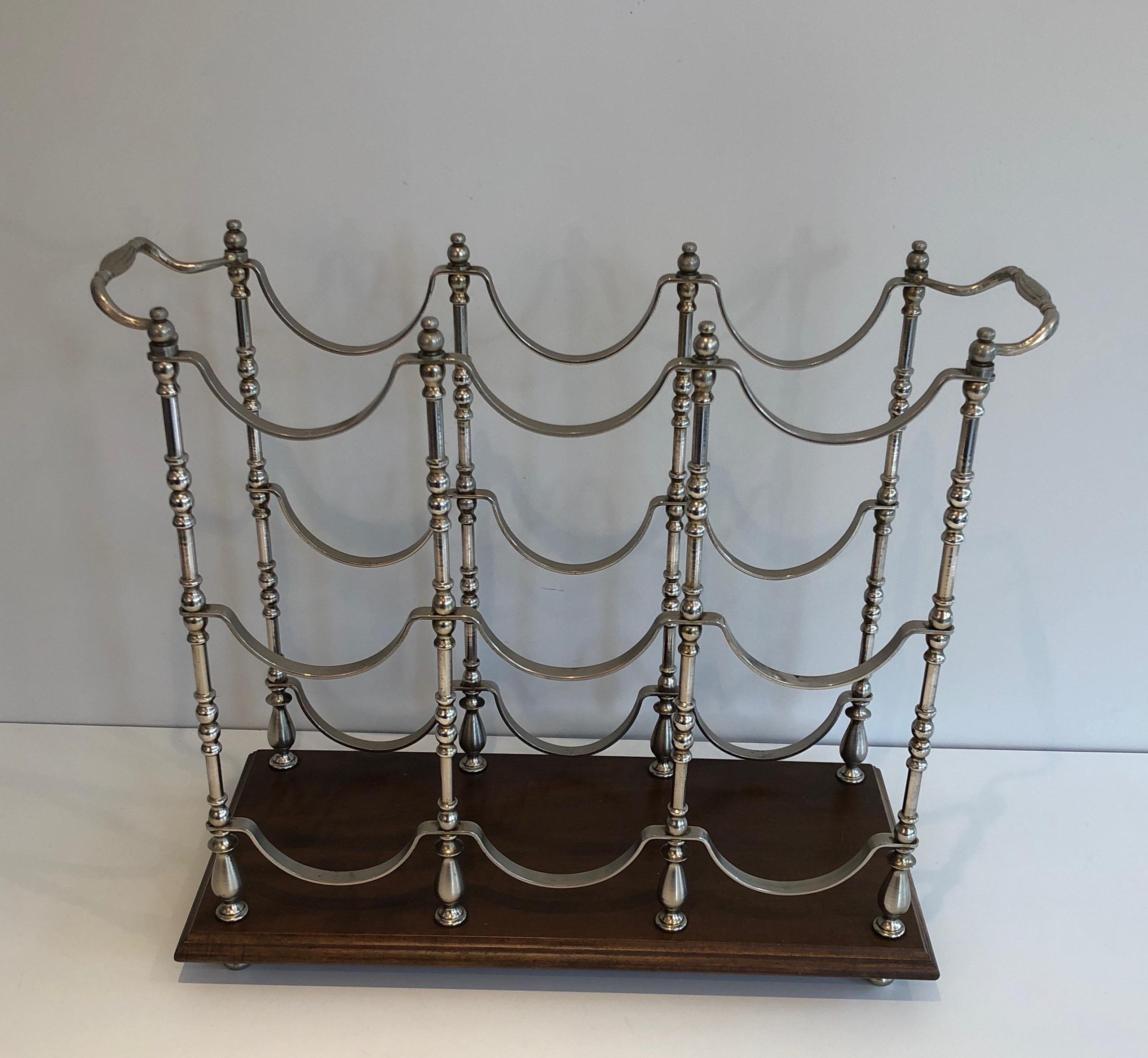 Neoclassical Silvered Metal Bottles Holder on a Wooden Base, French, Circa 1960 For Sale