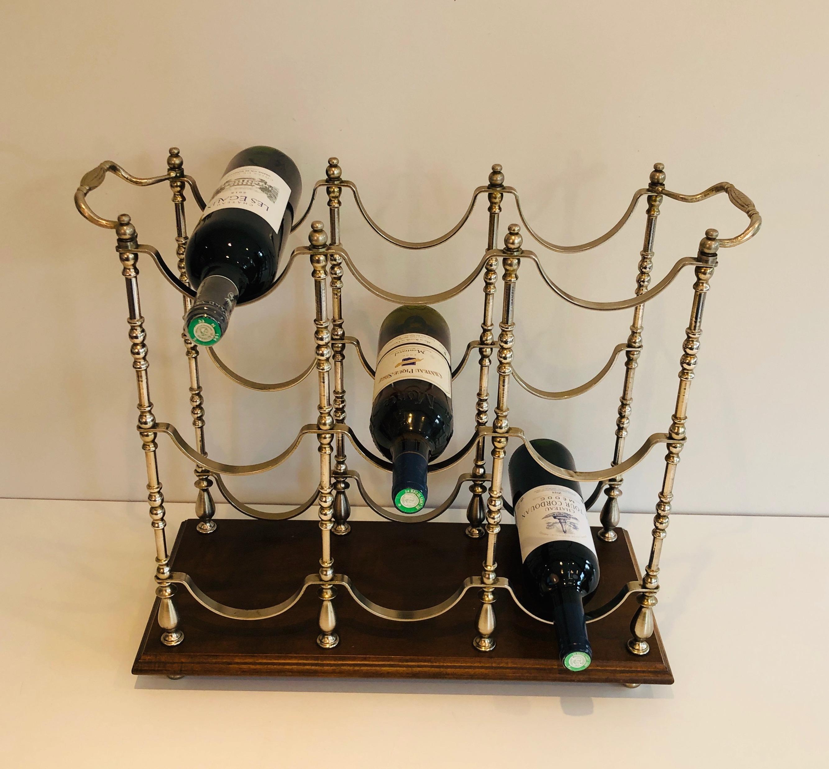 Botellero de metal plateado sobre base de madera, francés, circa 1960 en Bueno estado para la venta en Marcq-en-Barœul, Hauts-de-France