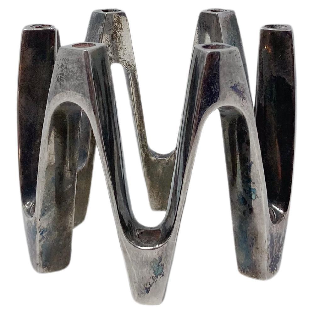 Silvered Metal CandleHolder by Jens Quistgaard, 1970s For Sale