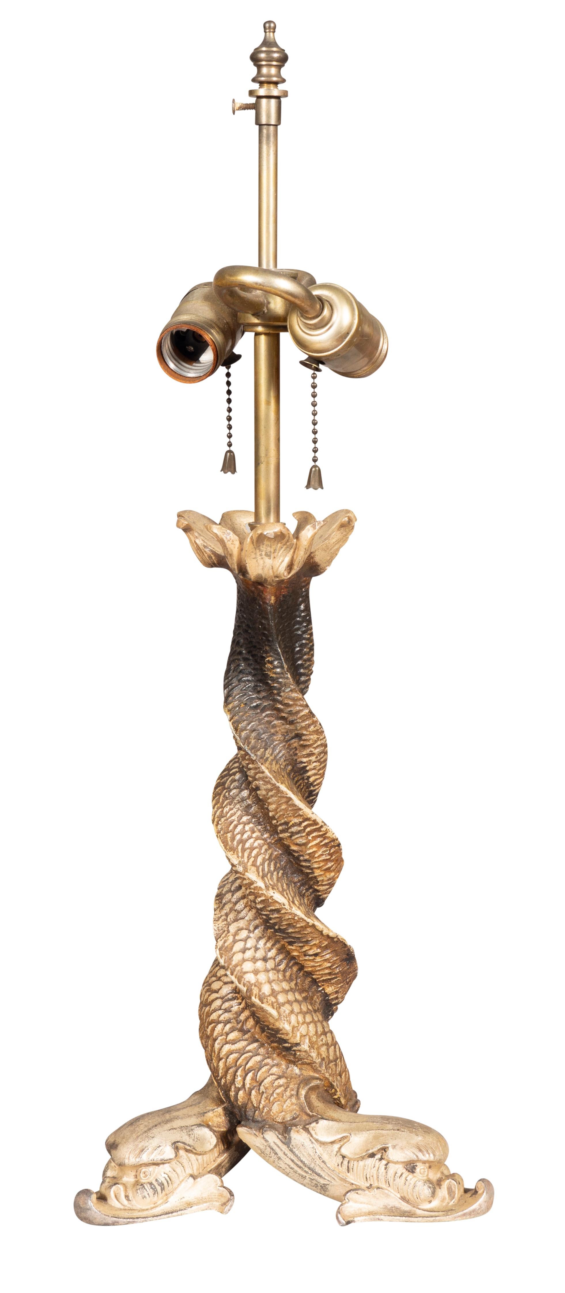 Versilberte Metall Delfin Form Tischlampe (Spätes 19. Jahrhundert) im Angebot
