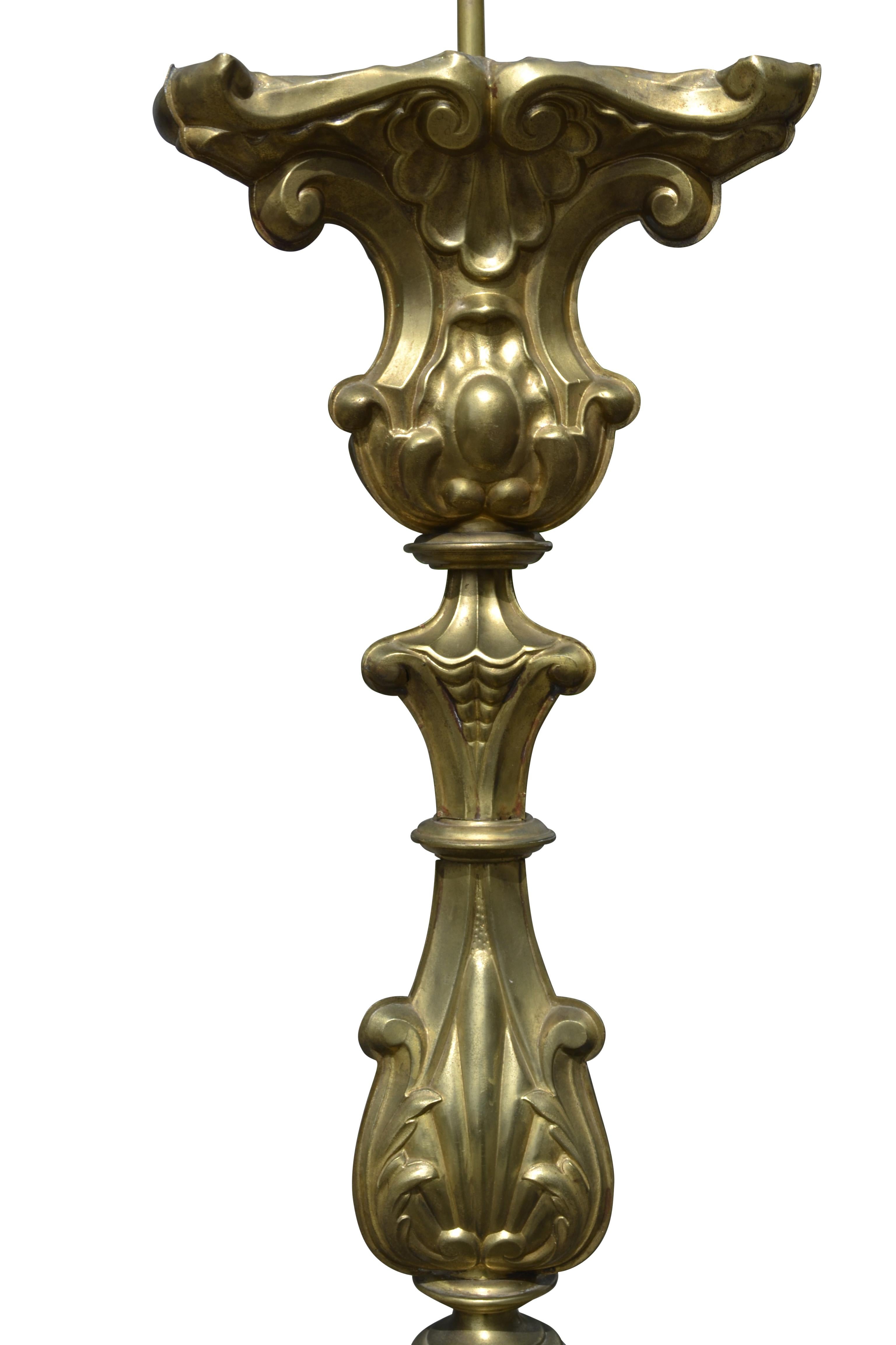 19th Century Silvered Metal Ecclesiastical Candlestick Floor Lamp For Sale
