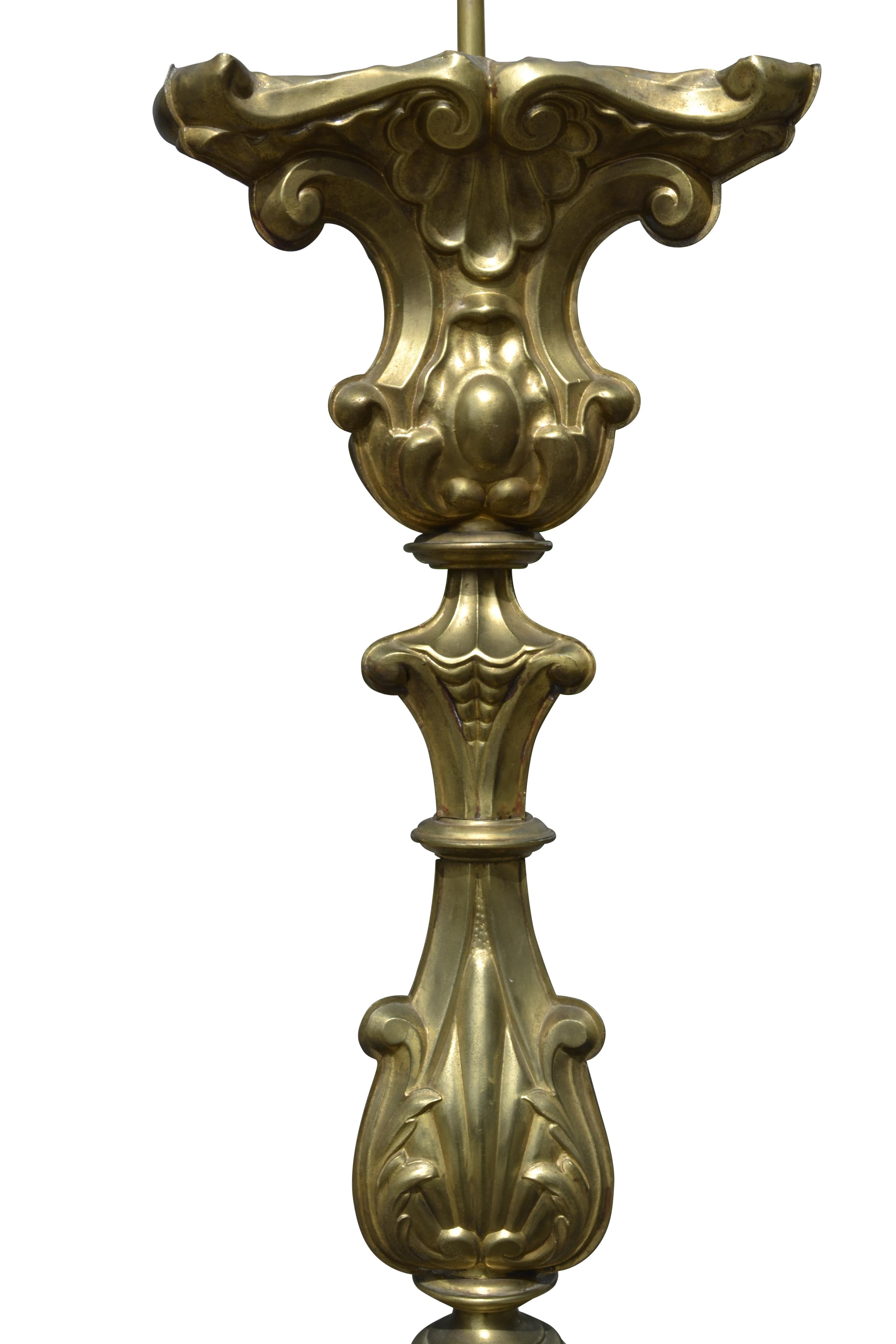 19th Century Silvered Metal Ecclesiastical Candlestick Floor Lamp