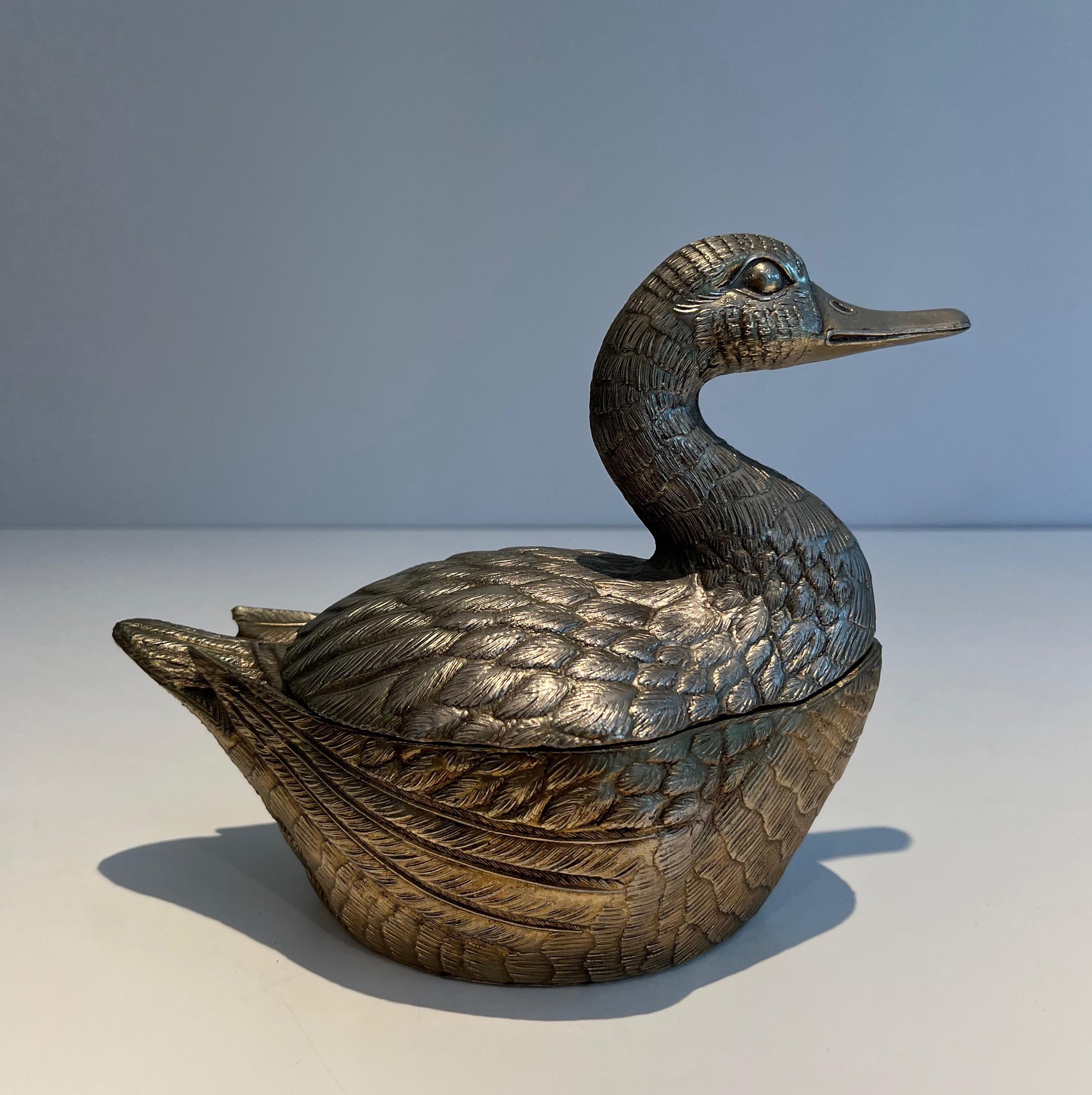 Silvered Metal Ice Bucket reprsenting a Duck by Mauro Manetti For Sale 6