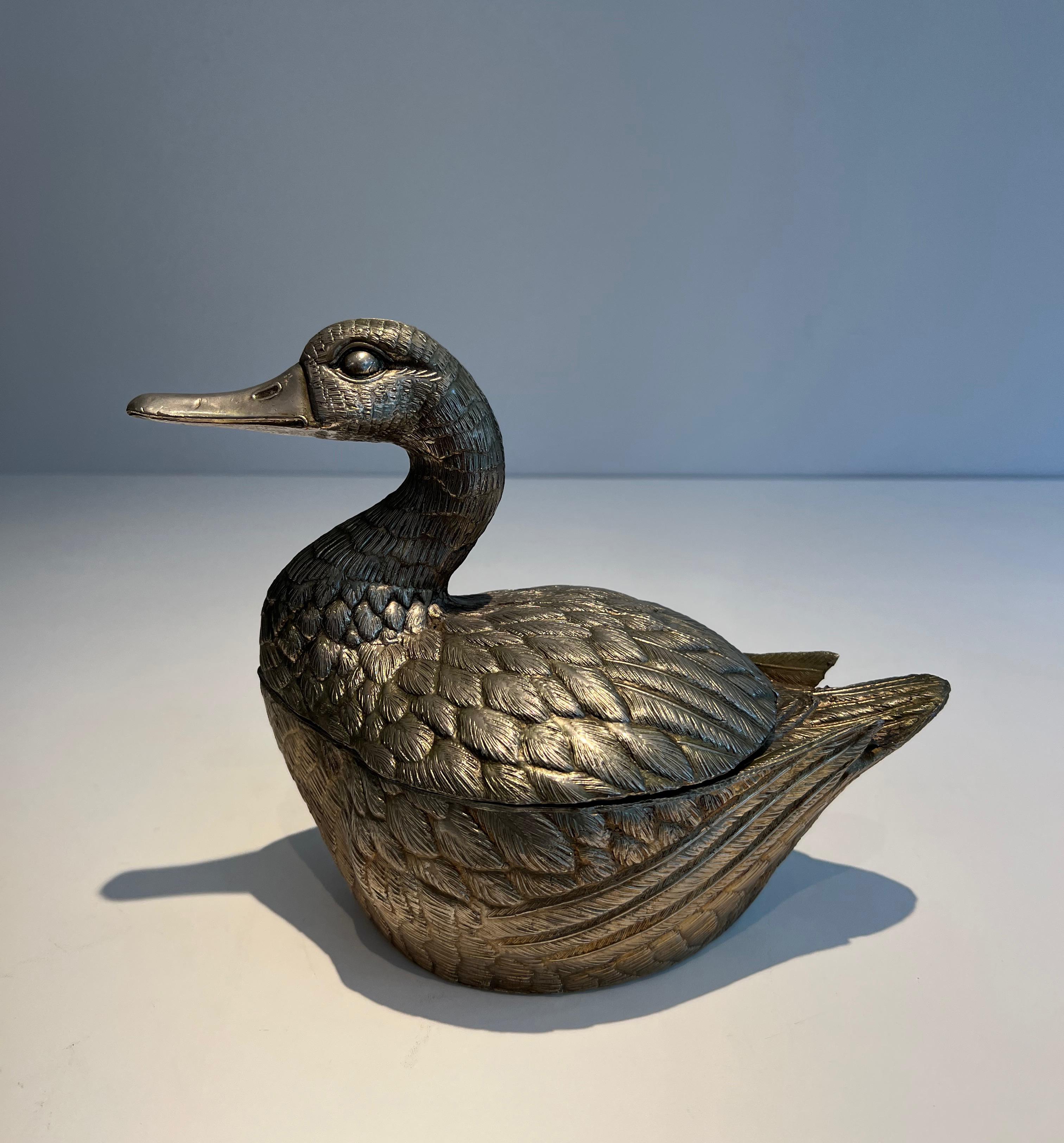 Silvered Metal Ice Bucket reprsenting a Duck by Mauro Manetti For Sale 7