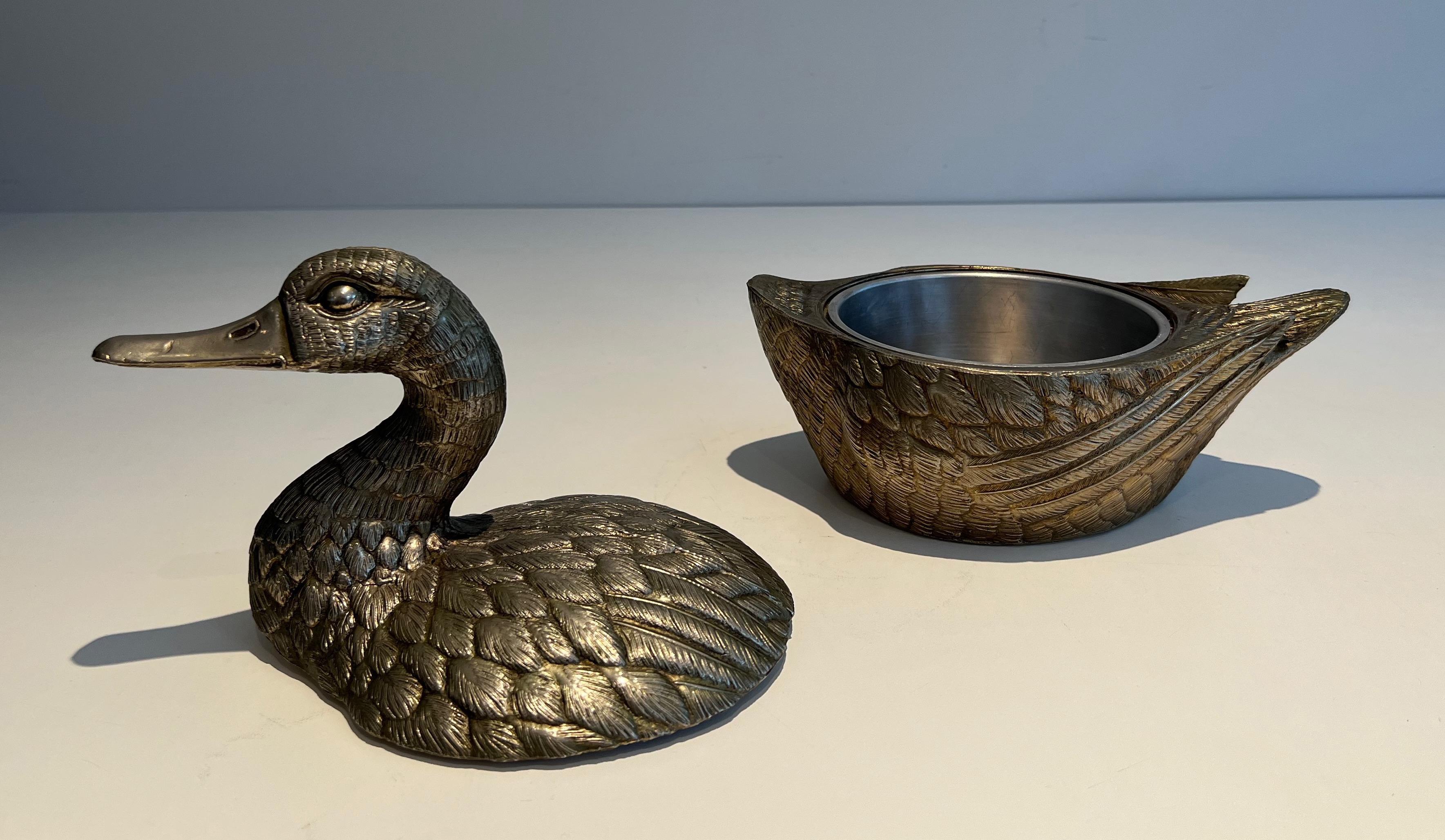 Silvered Metal Ice Bucket reprsenting a Duck by Mauro Manetti For Sale 12
